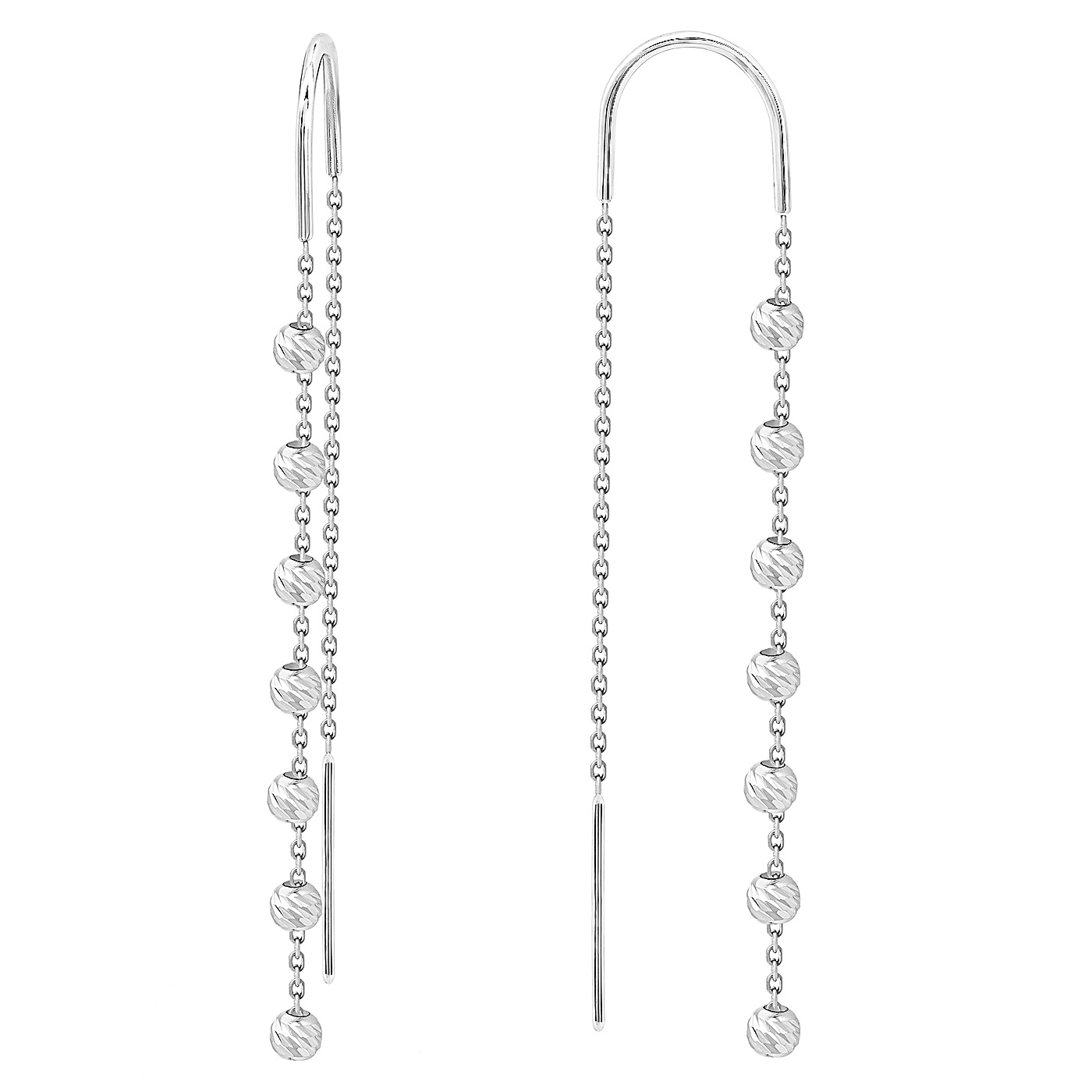 картинка Серьги-протяжки из белого золота с шариками, 10528888