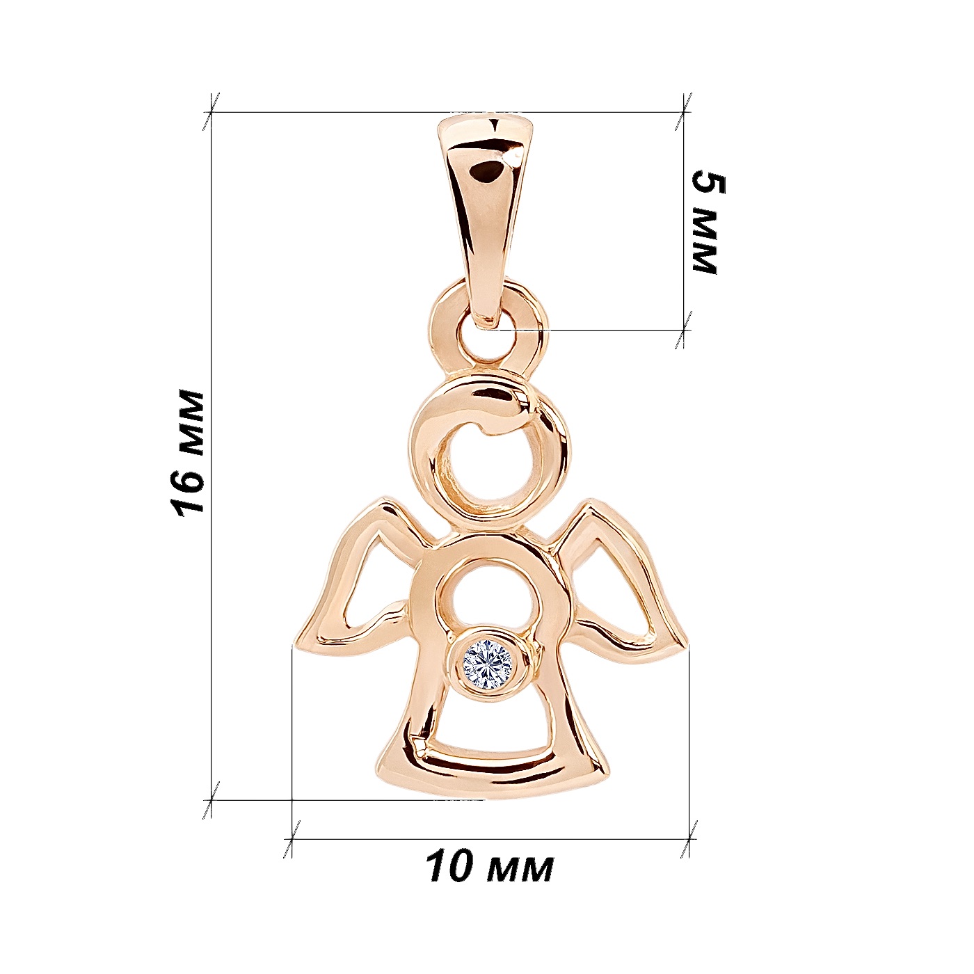 картинка Підвіс "Янгол" із червоного золота з фіанітом, 10463053