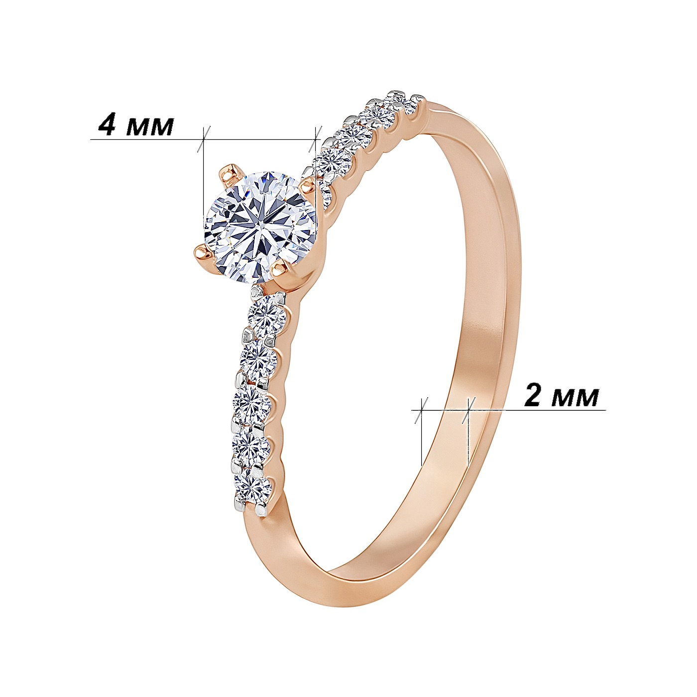 картинка Каблучка з діамантами із червоного золота, 10522574