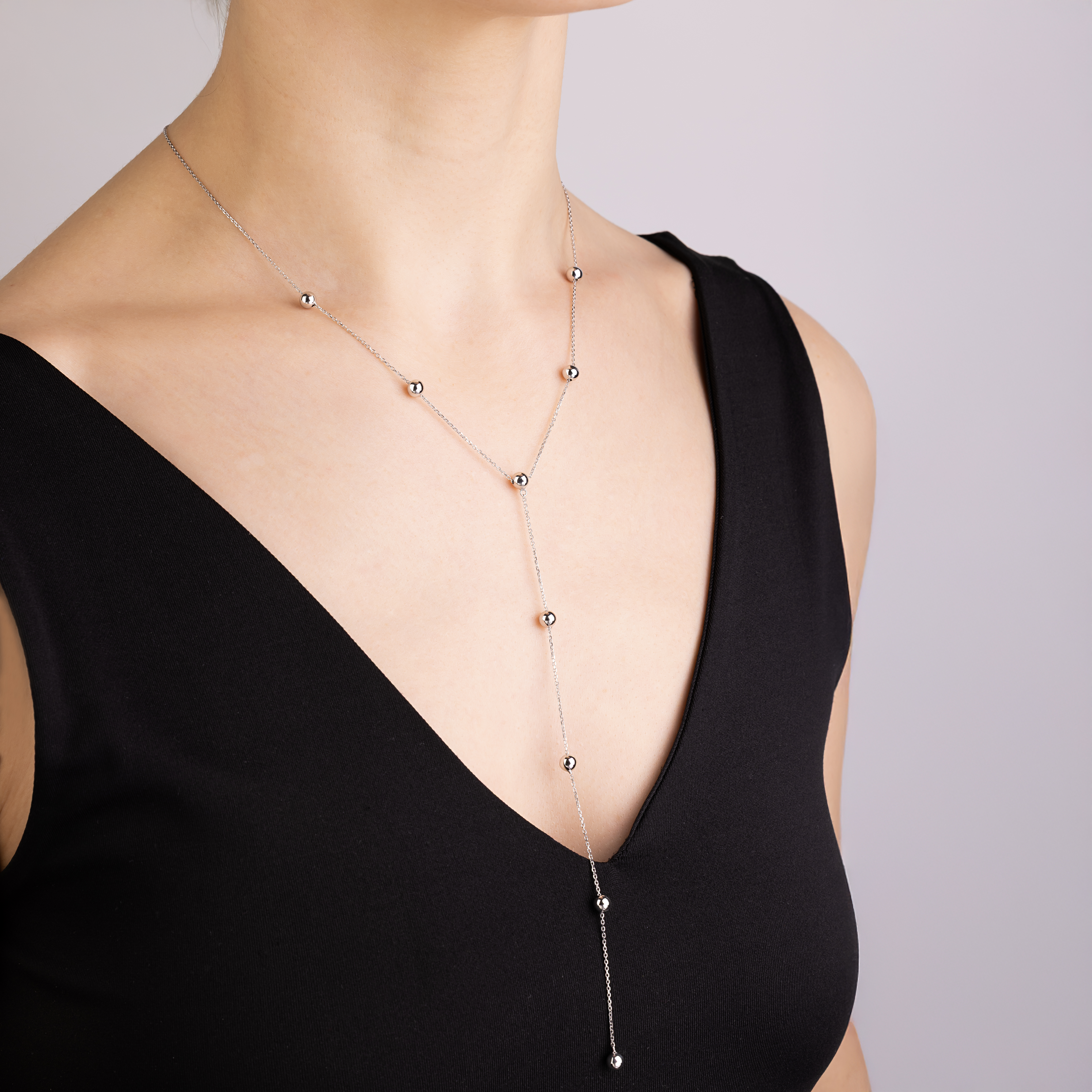 картинка Колье-галстук из белого золота с шариками, 10524312