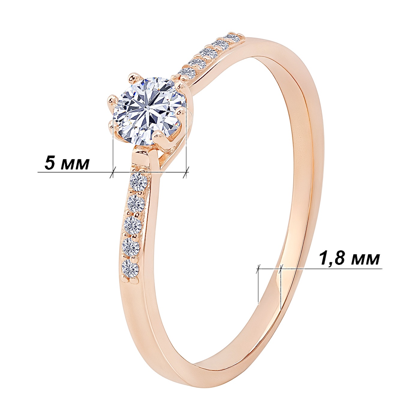 картинка Каблучка з фіанітами із червоного золота, 10444210