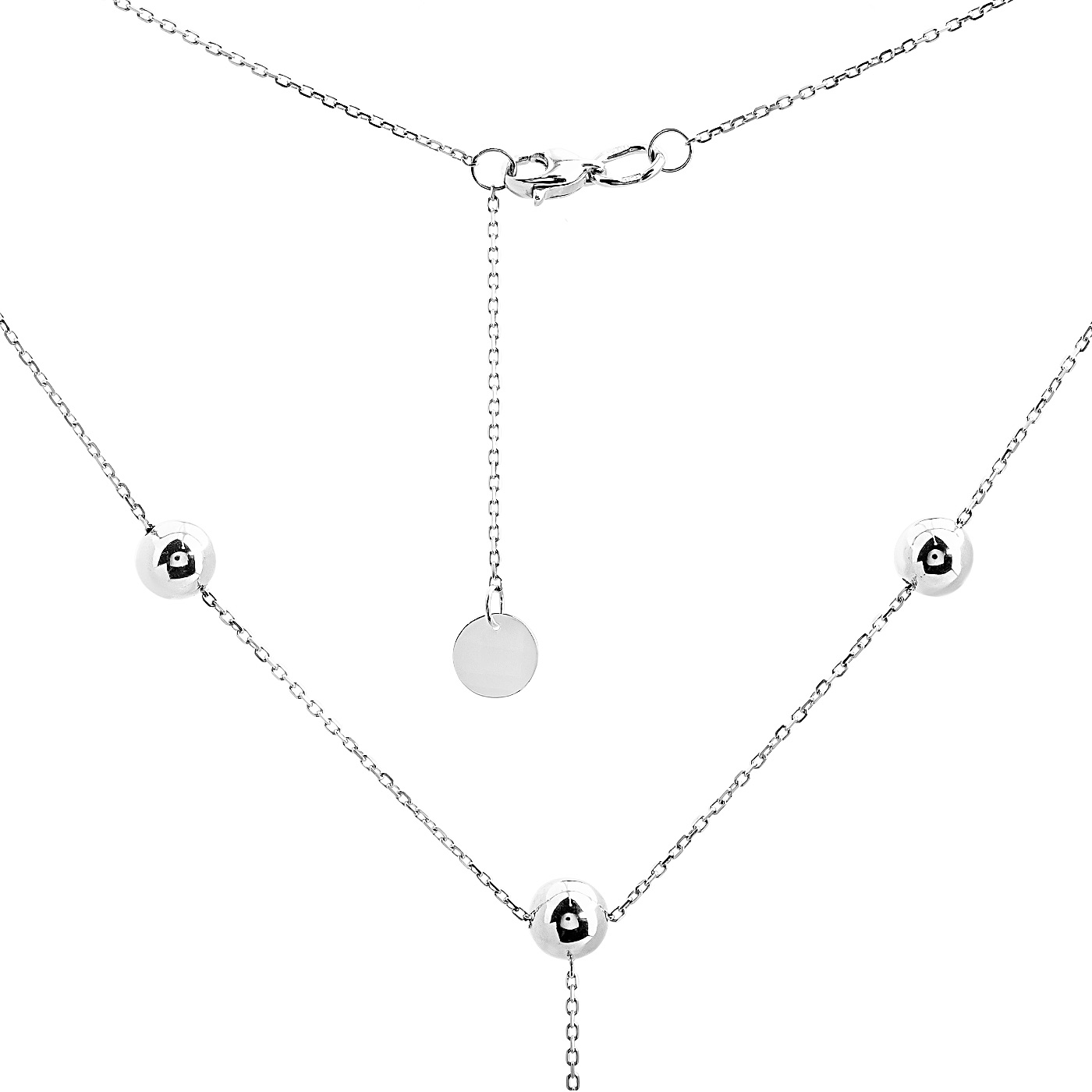 картинка Колье-галстук из белого золота с шариками, 10524312