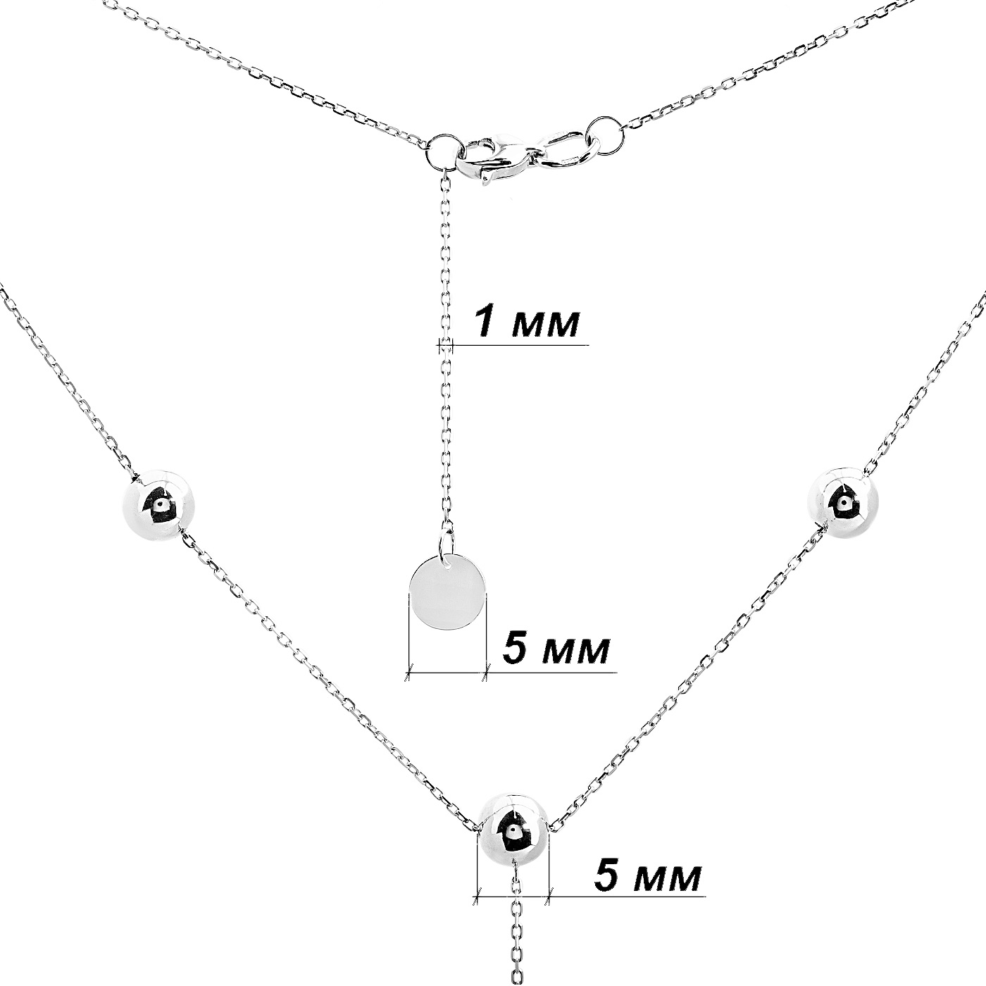 картинка Колье-галстук из белого золота с шариками, 10524312