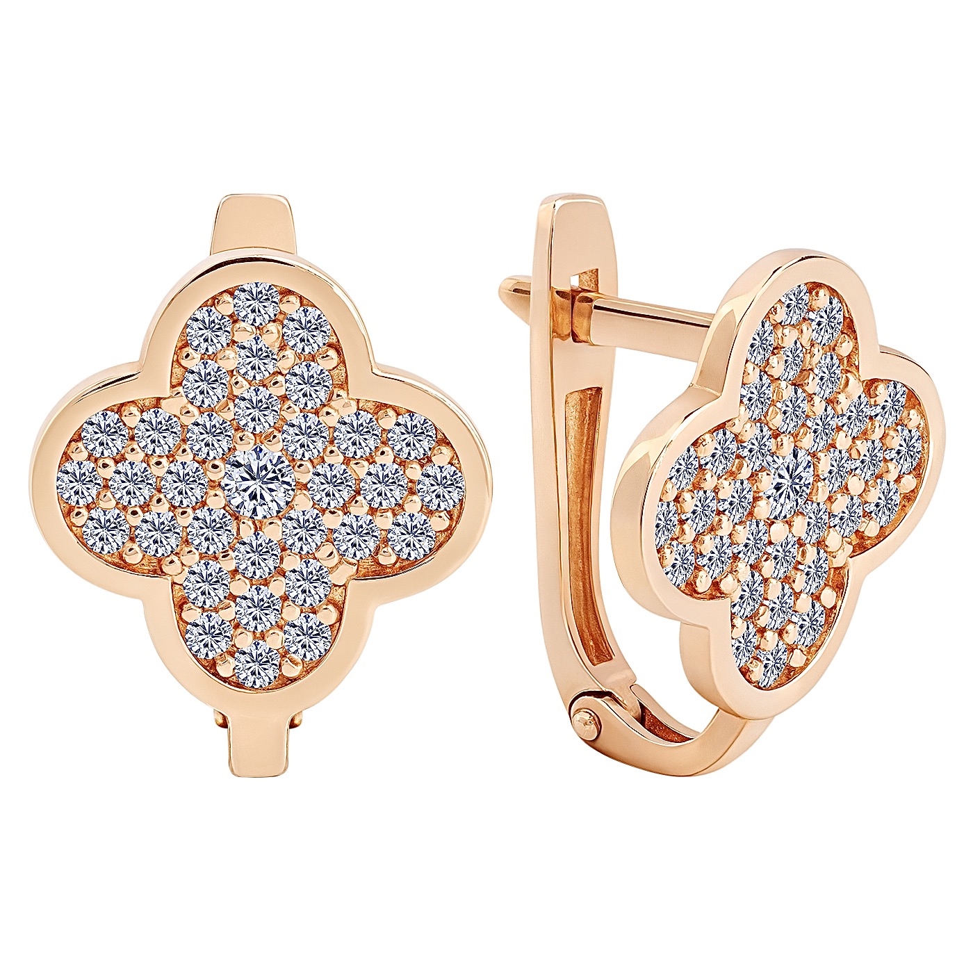 Золотые серьги в форме клевера с фианитами