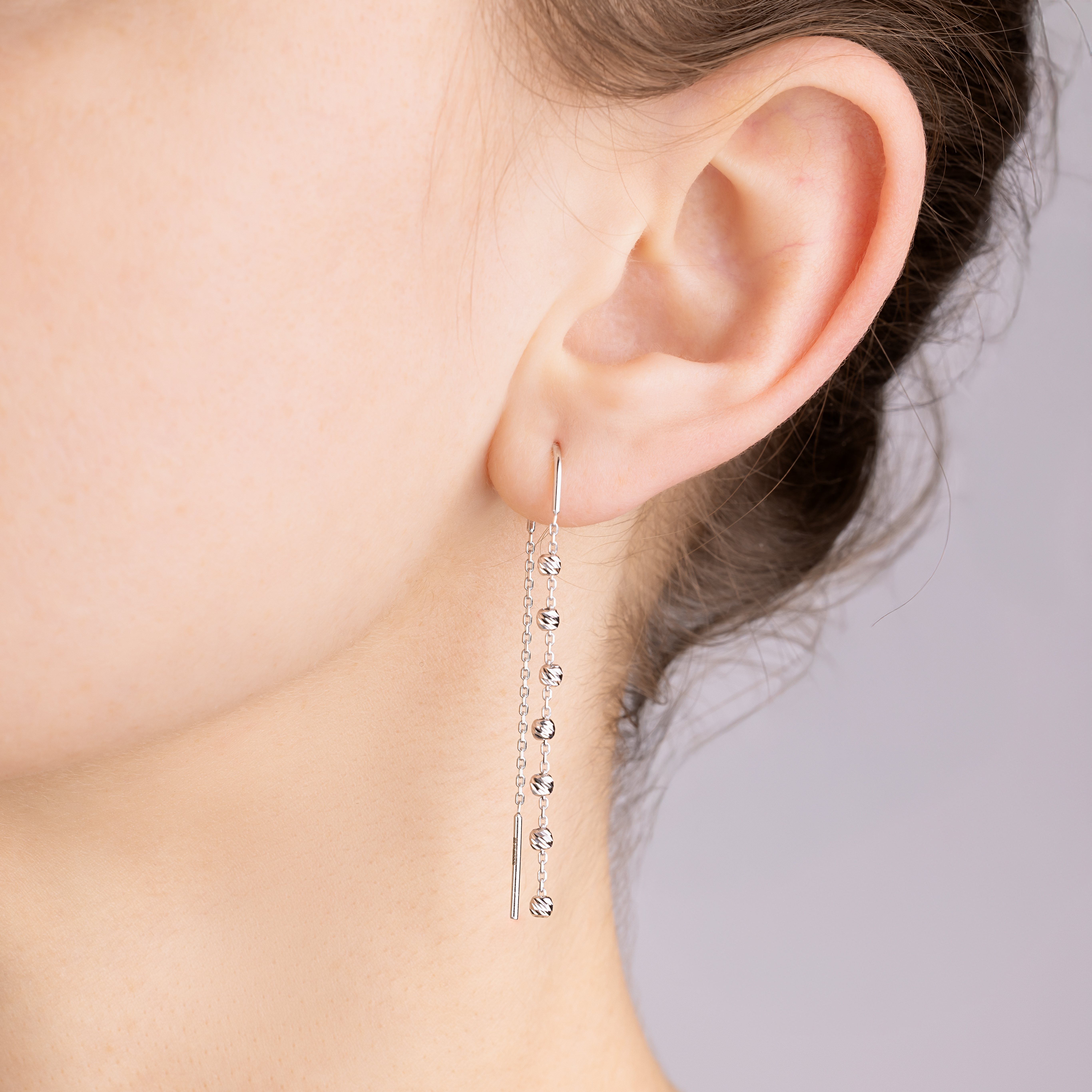 картинка Серьги-протяжки из белого золота с шариками, 10528888