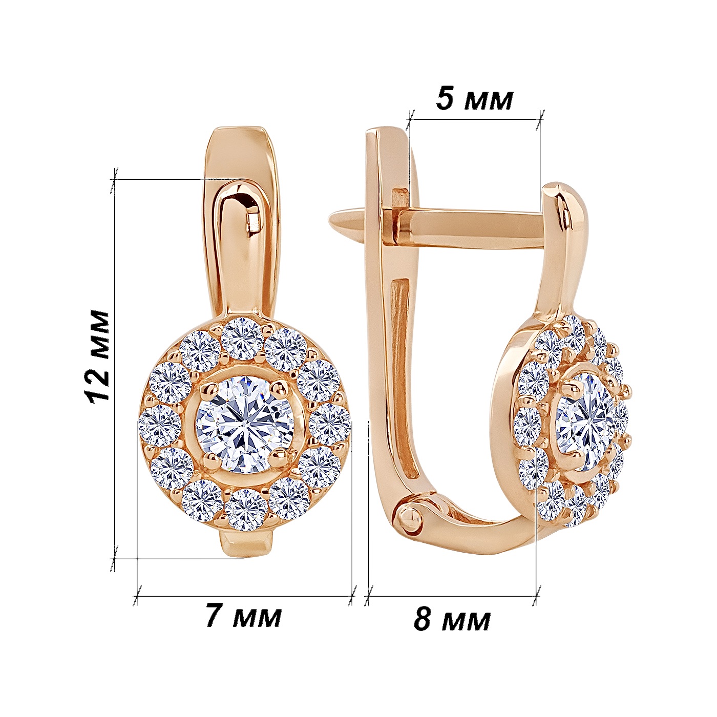 картинка Сережки з фіанітами із червоного золота, 10401684