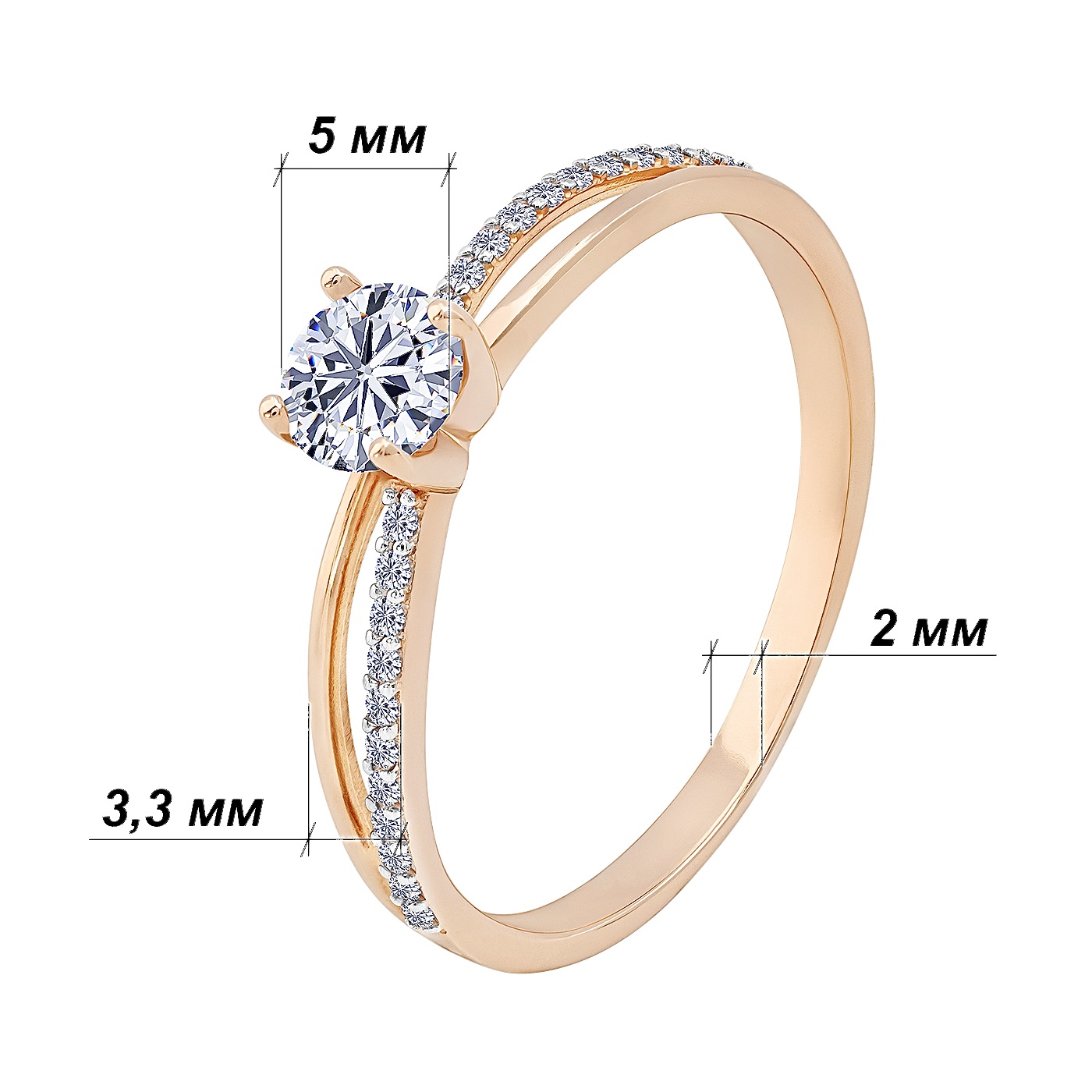 картинка Каблучка із червоного золота з фіанітами, 10388022