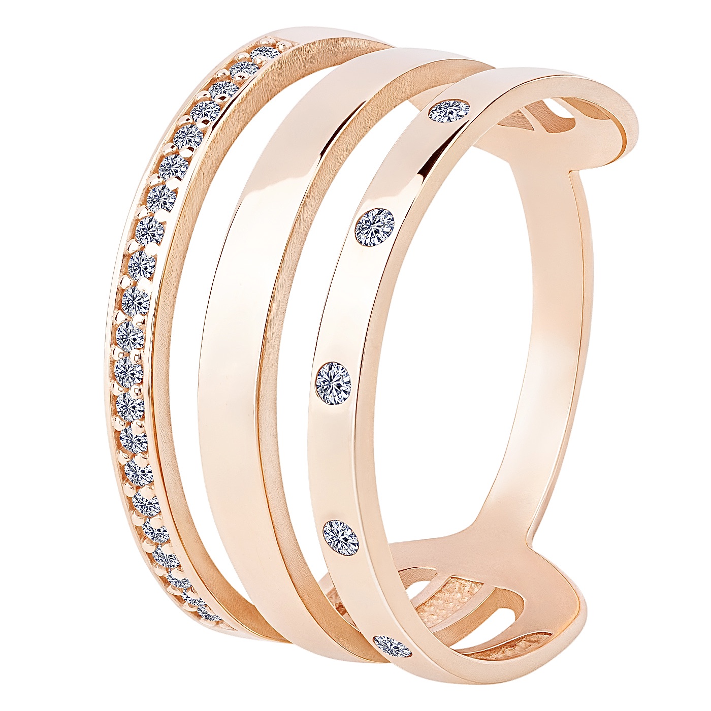 картинка Тройное кольцо с фианитами из красного золота, 10401948