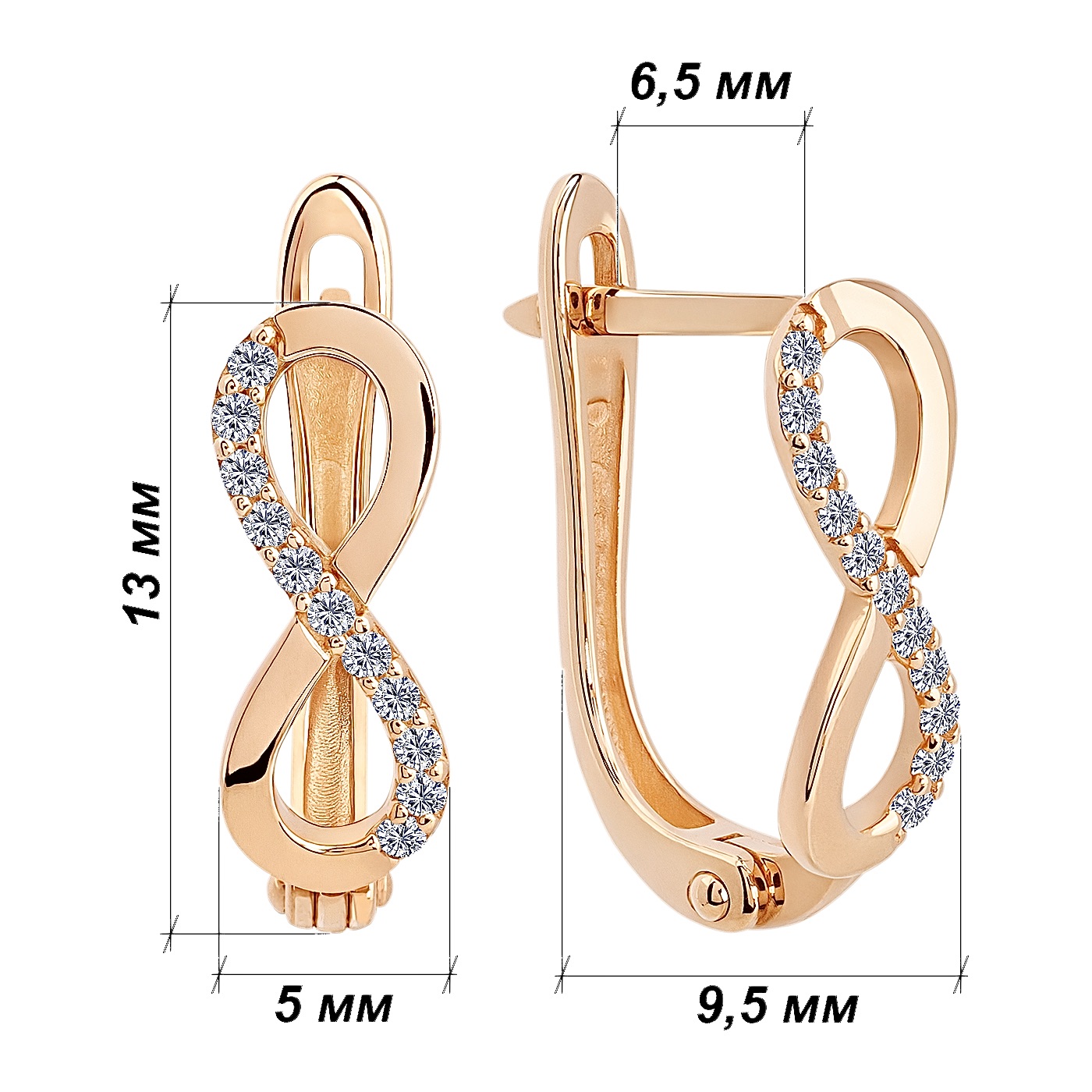 картинка Сережки "Нескінченність" із червоного золота, 10515303