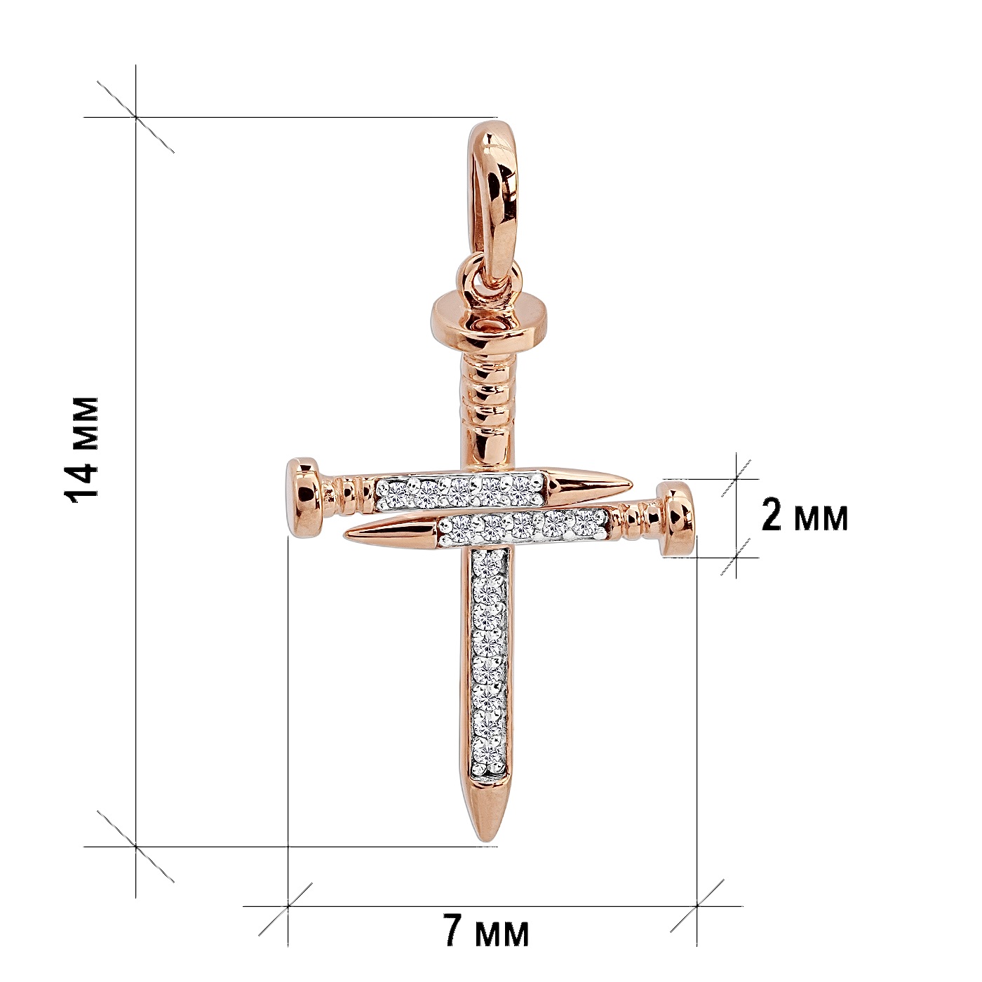 картинка Підвіс-хрестик "Цвях" з діамантами із червоного золота, 10508351