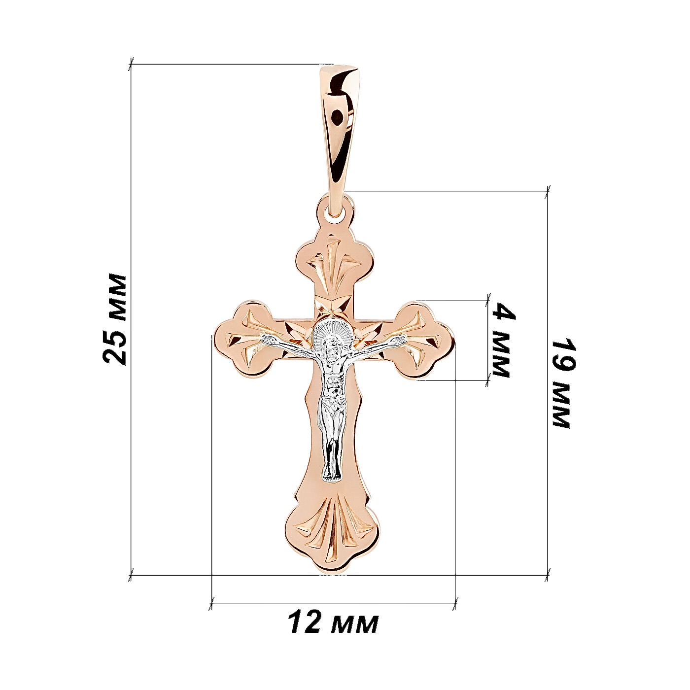 картинка Крестик из комбинированного золота с распятием, 10133900