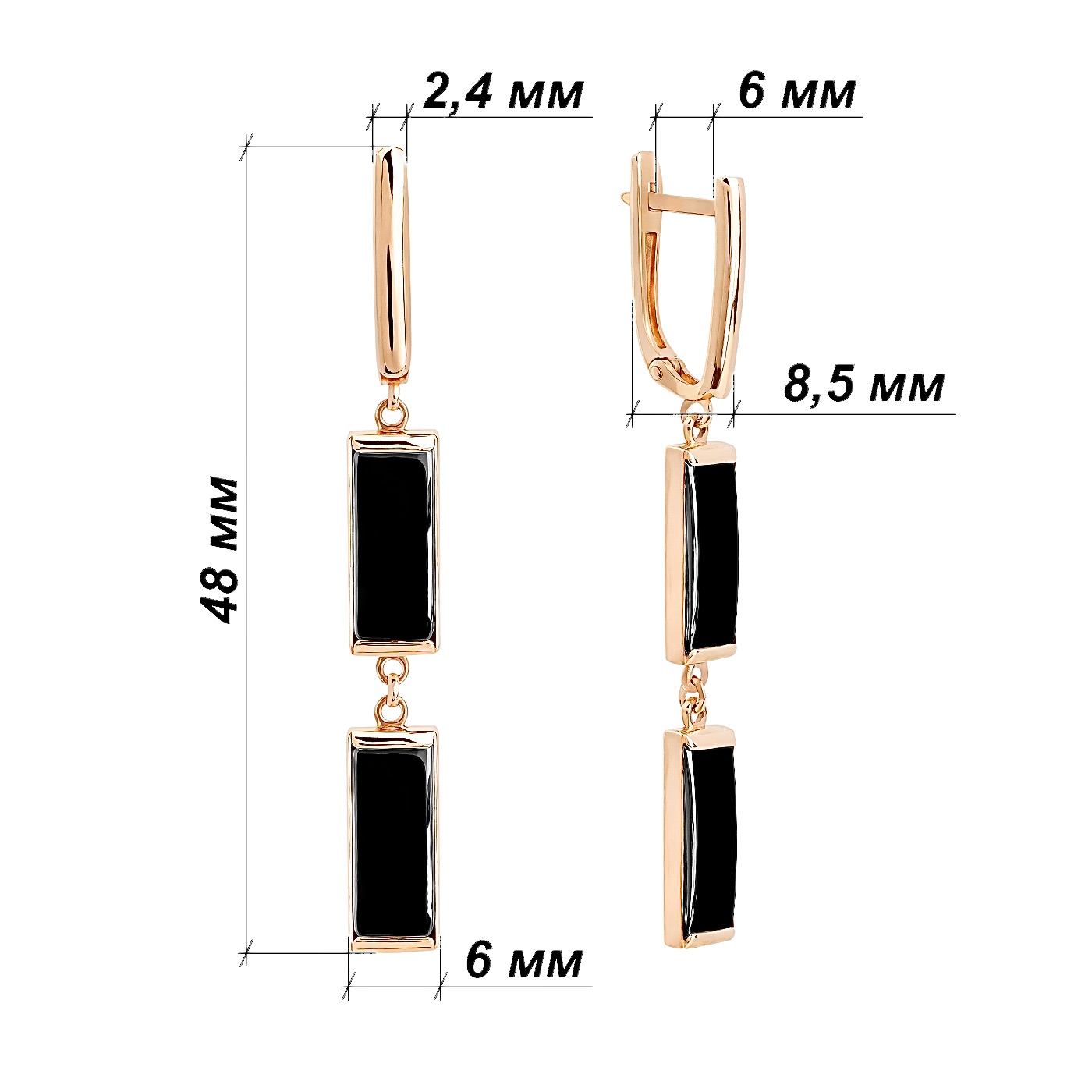 картинка Серьги с подвесками из красного золота с ониксом, 10497758