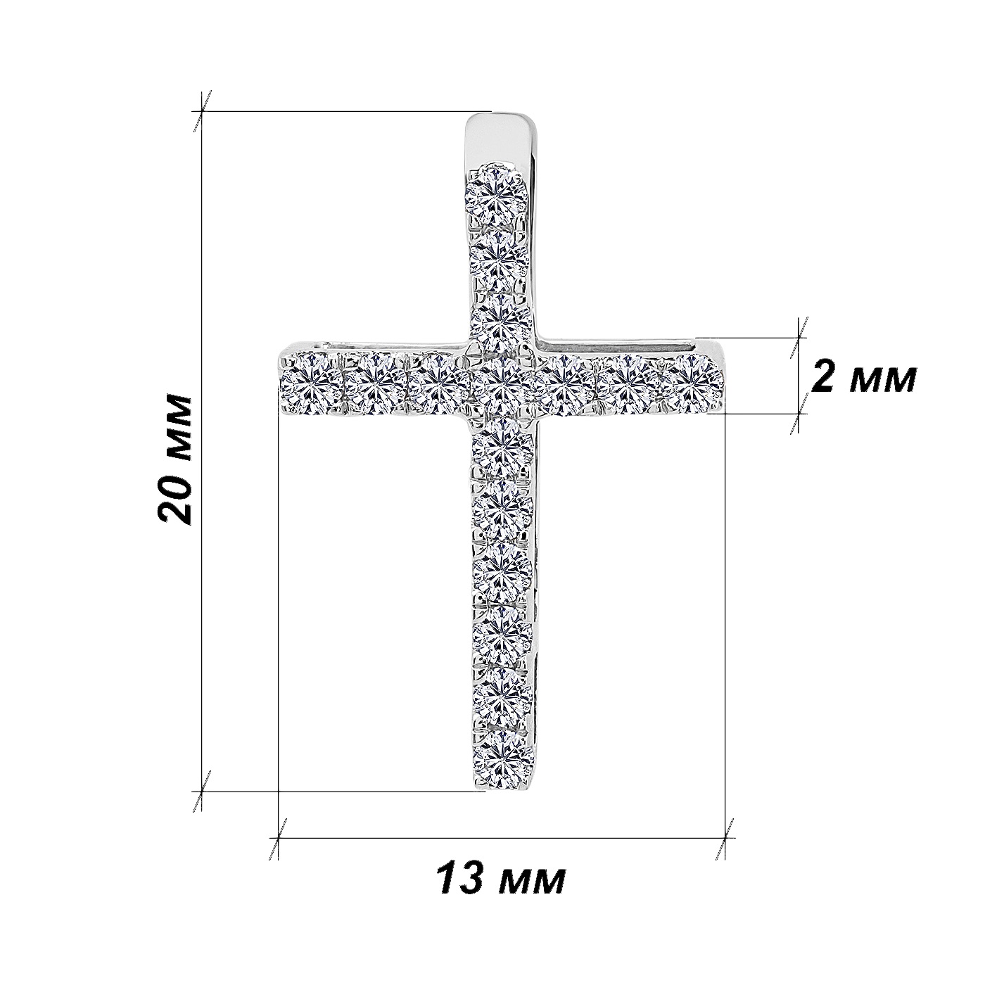 картинка Подвійний хрестик із білого золота з діамантами, 10519868