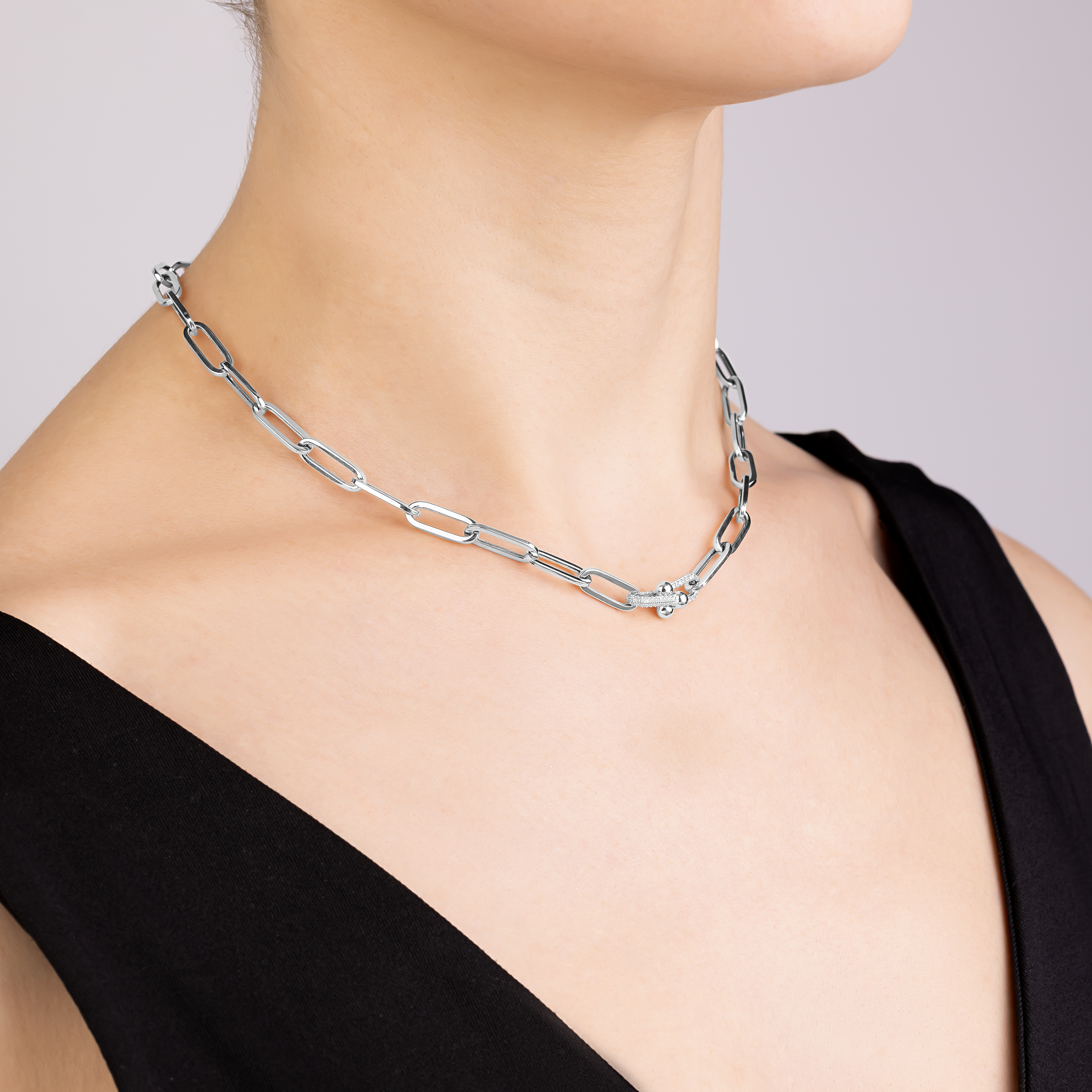 картинка Колье "Звенья" из белого золота с фианитами, 10524510