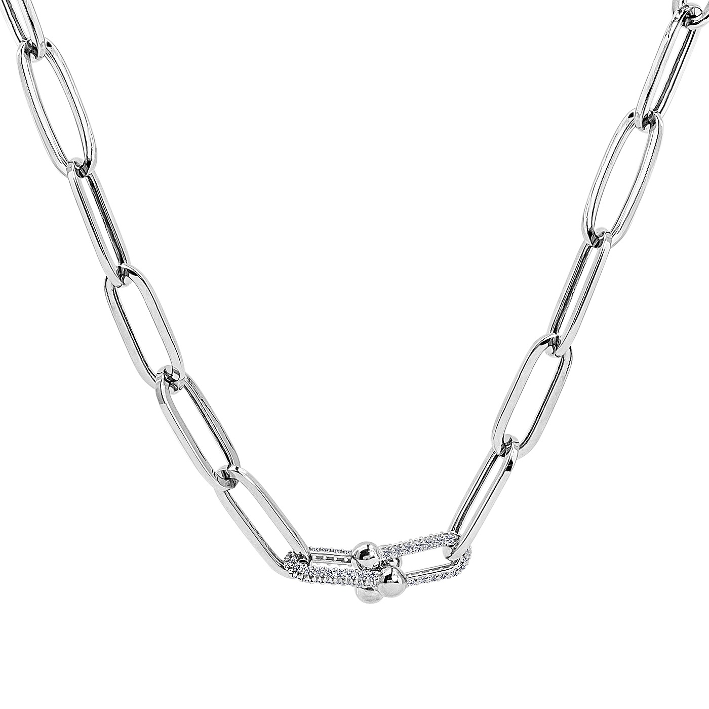 картинка Колье "Звенья" из белого золота с фианитами, 10524510