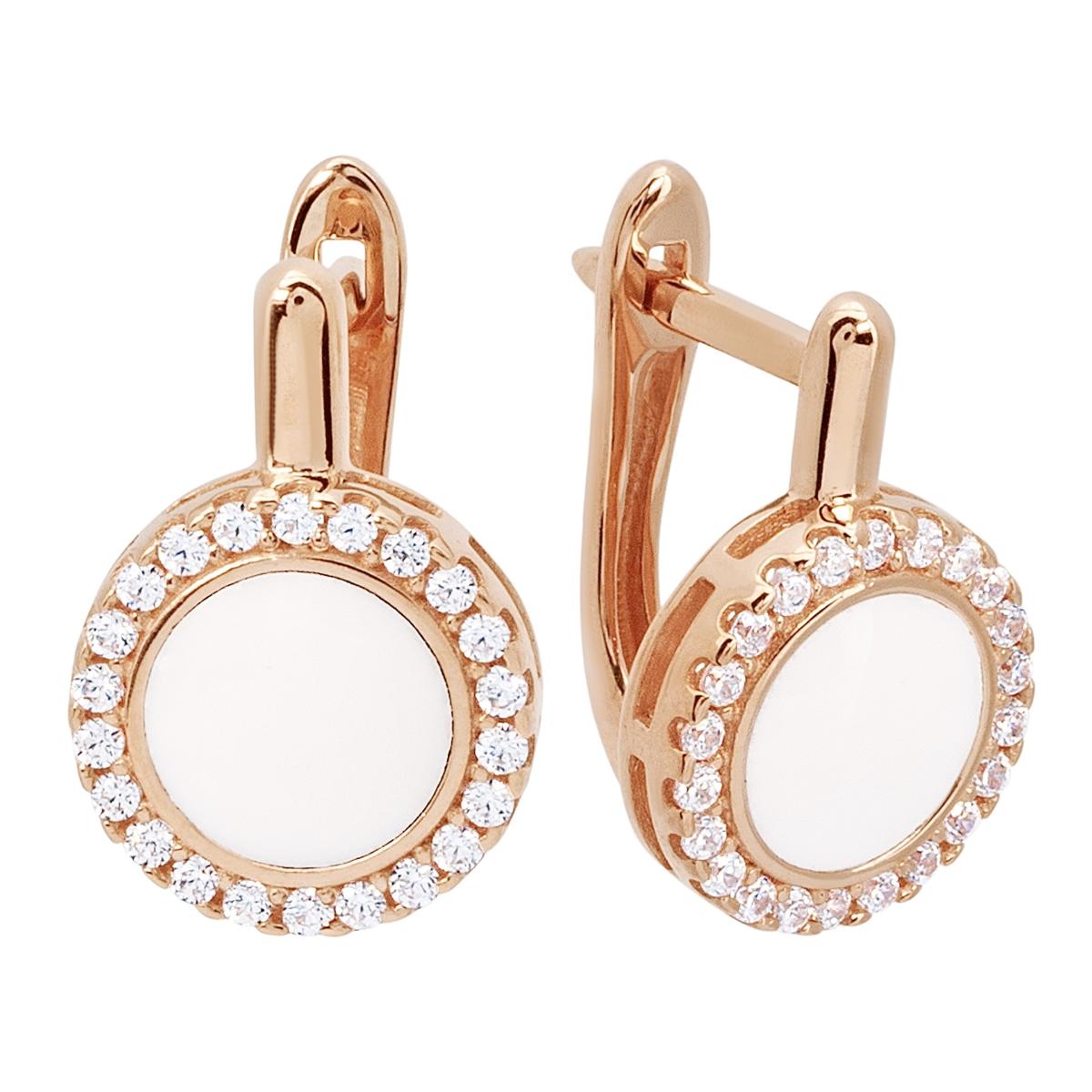 картинка Серьги с белой эмалью и дорожкой фианитов, 10407360