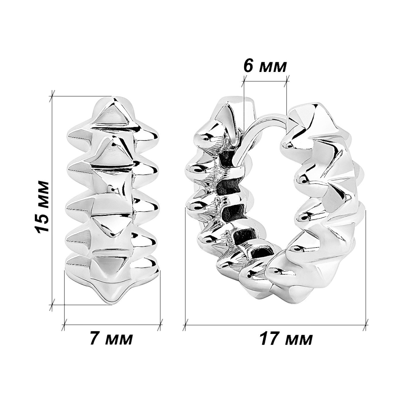 Геометрические серьги конго без вставок из белого золота