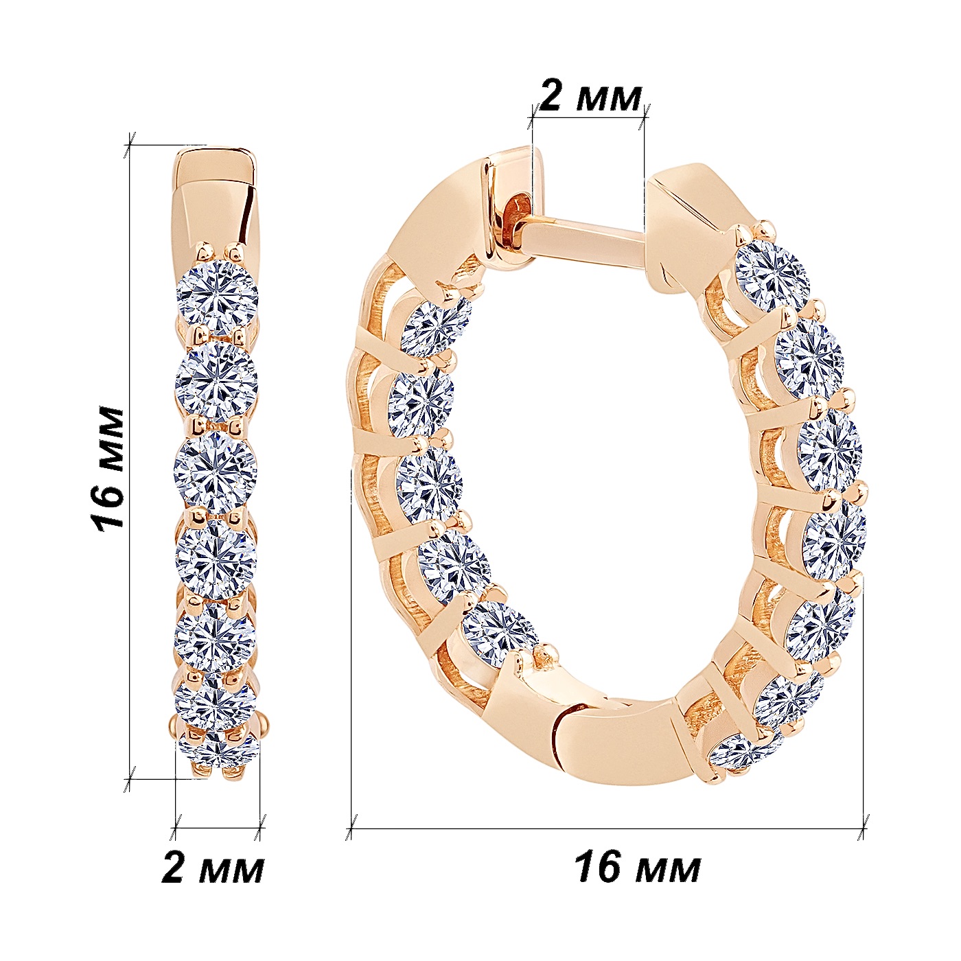 картинка Сережки-конго із червоного золота з фіанітами, 10515336