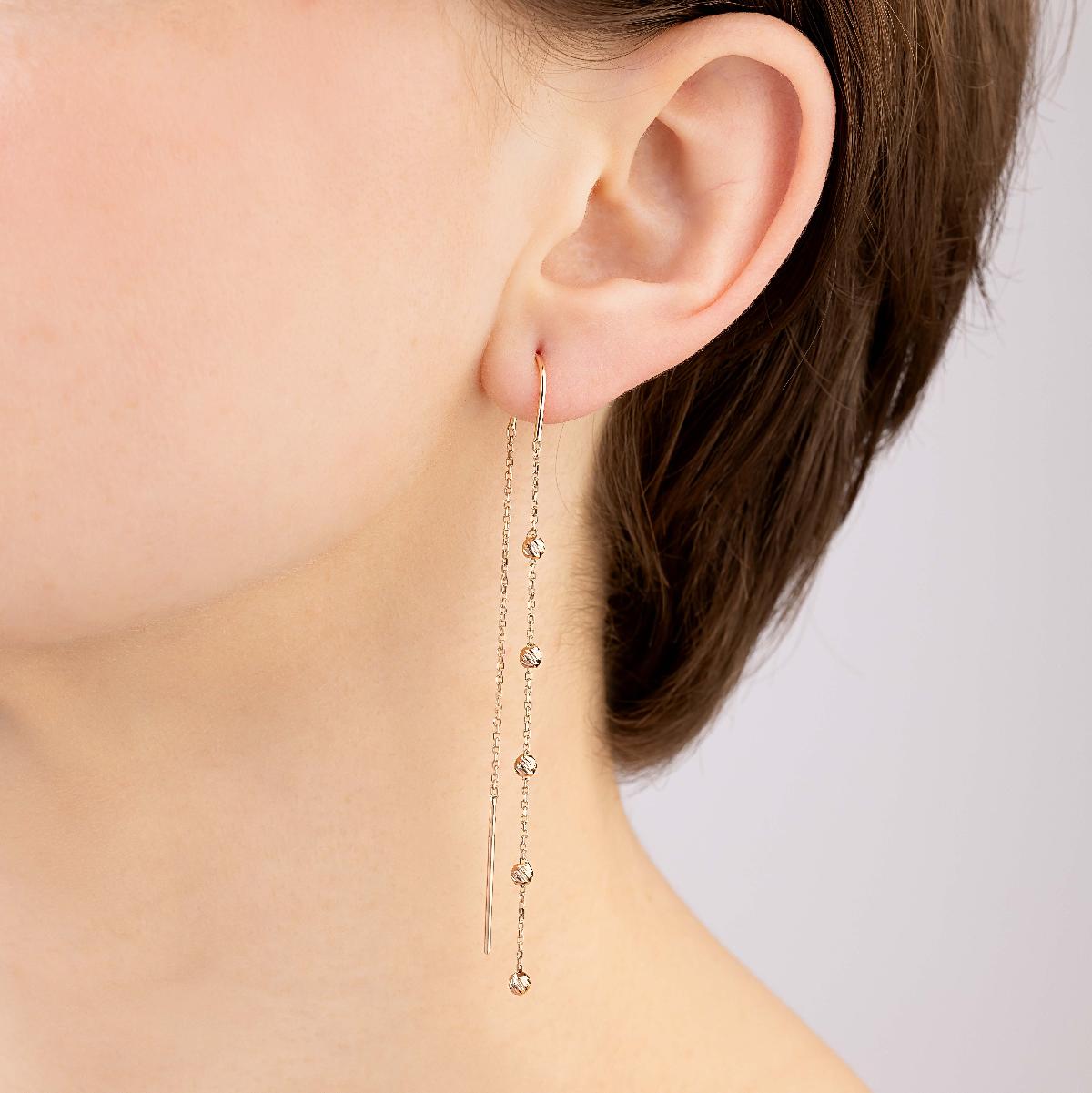 Серьги протяжки с шариками из красного золота