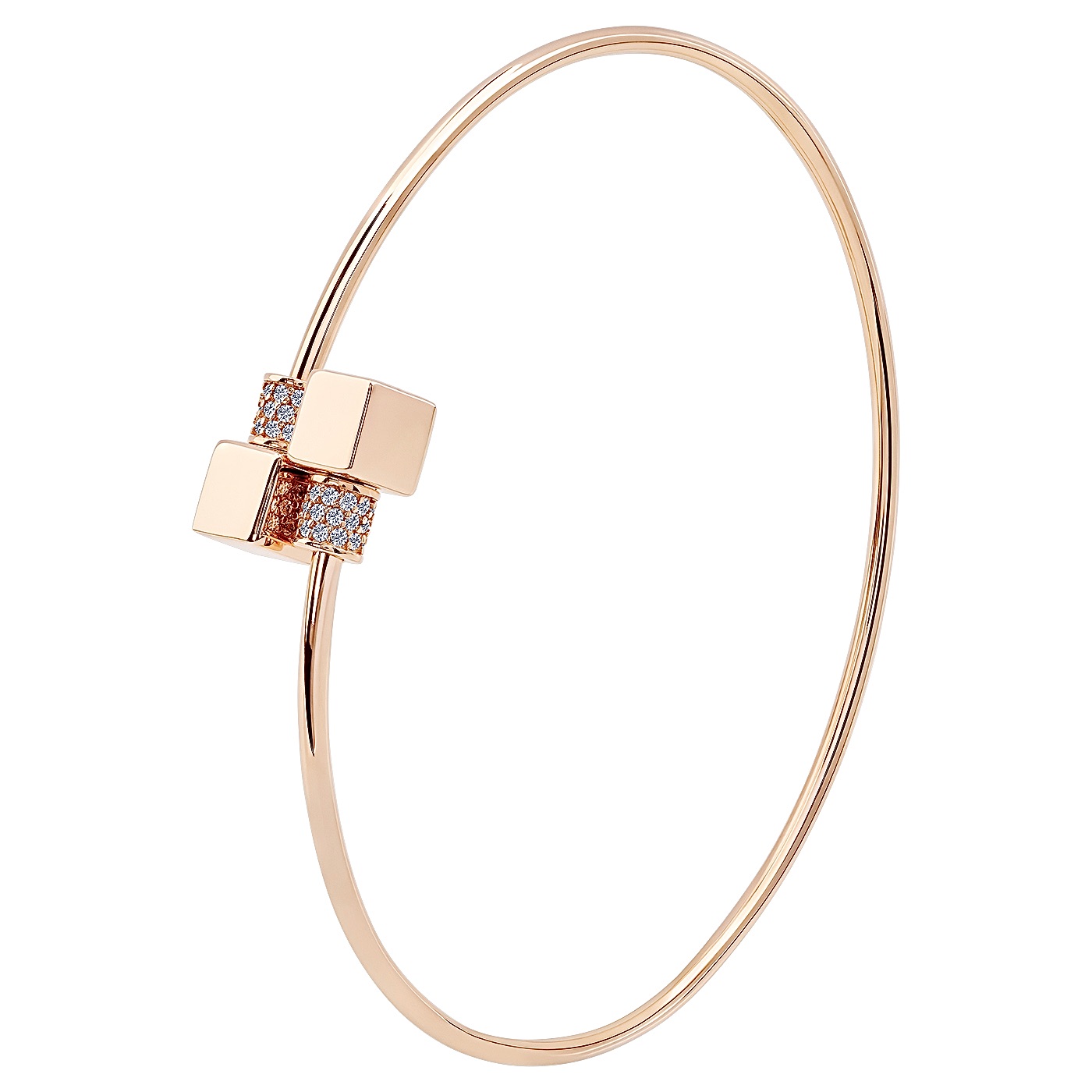 картинка Жорсткий браслет "Куб" з фіанітами із червоного золота, 10530725