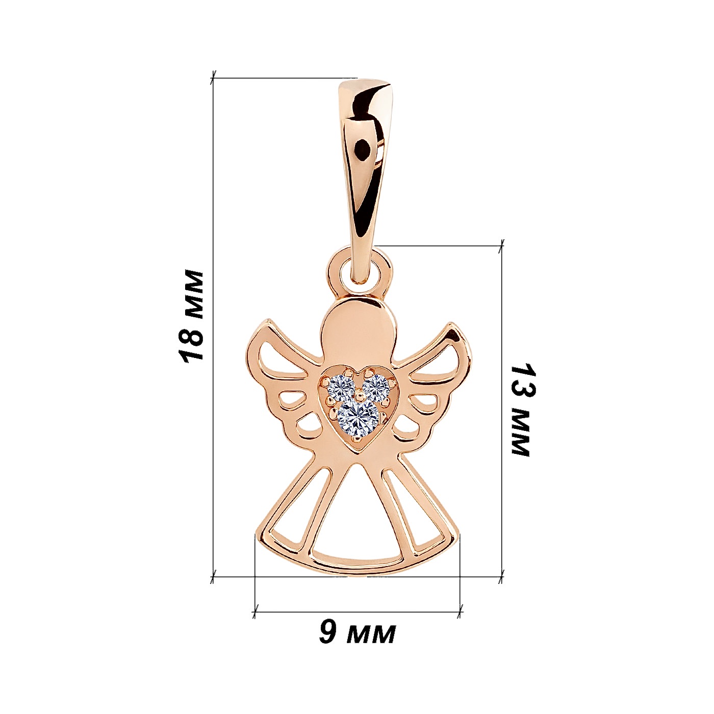 картинка Подвес "Ангел" с фианитами из красного золота, 10401123