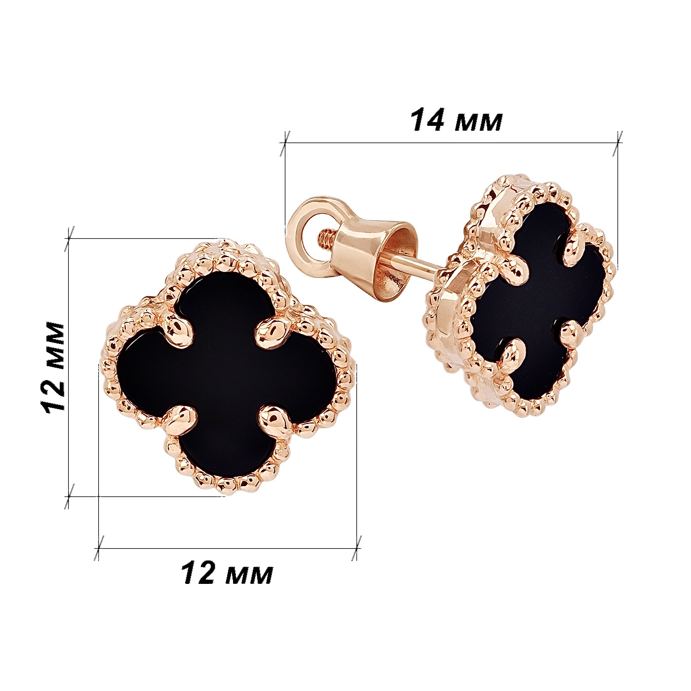 картинка Серьги "Клевер" из красного золота с агатом, 10512586