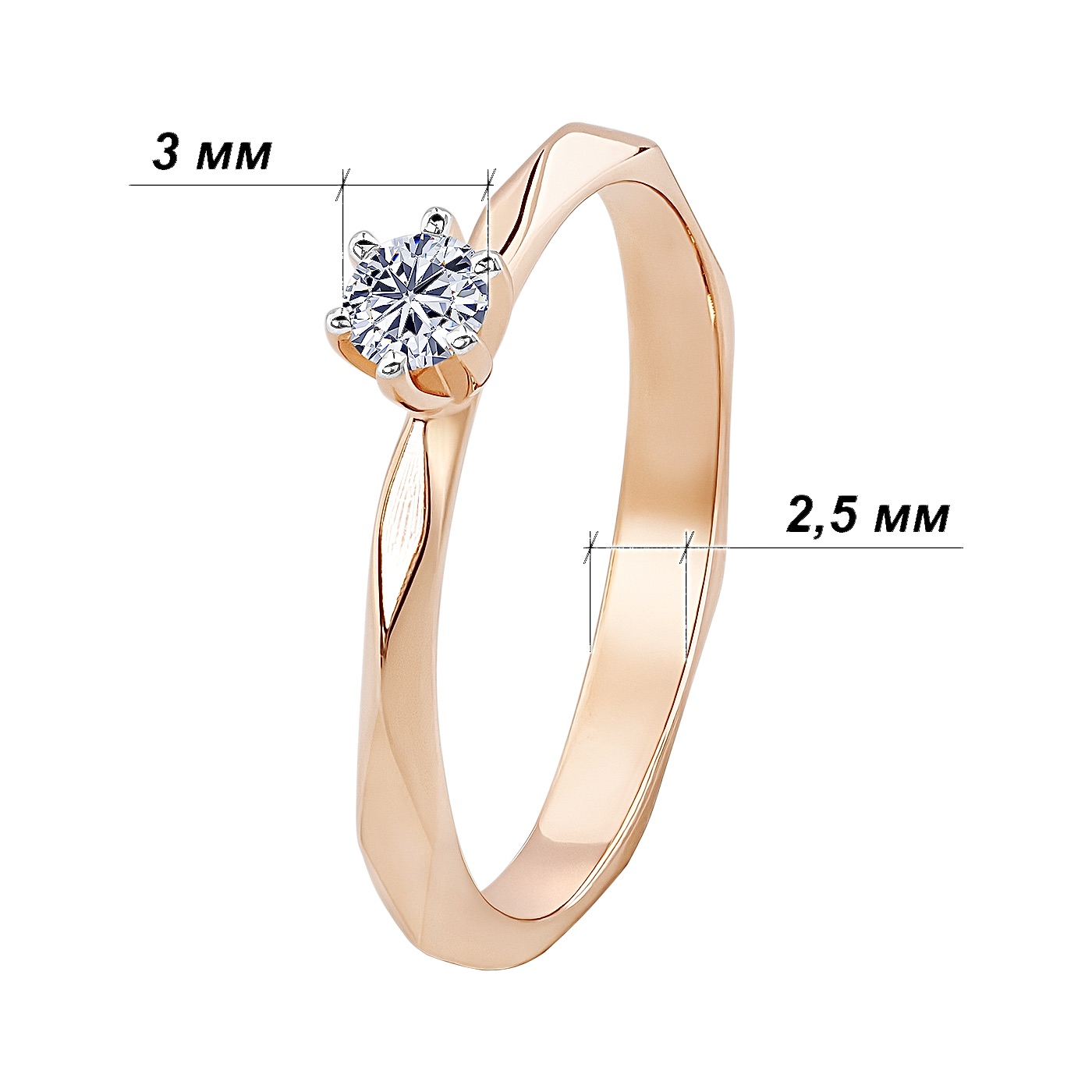 картинка Каблучка  з діамантом із червоного золота 585 проби, 10497780