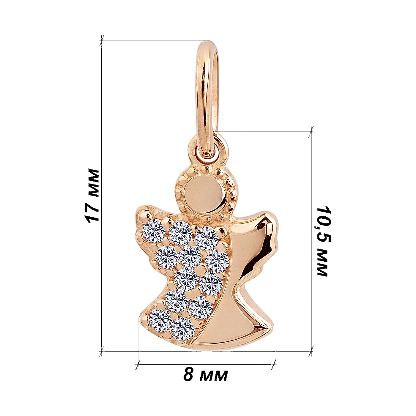 картинка Подвес "Ангел" из красного золота с фианитами, 10174490
