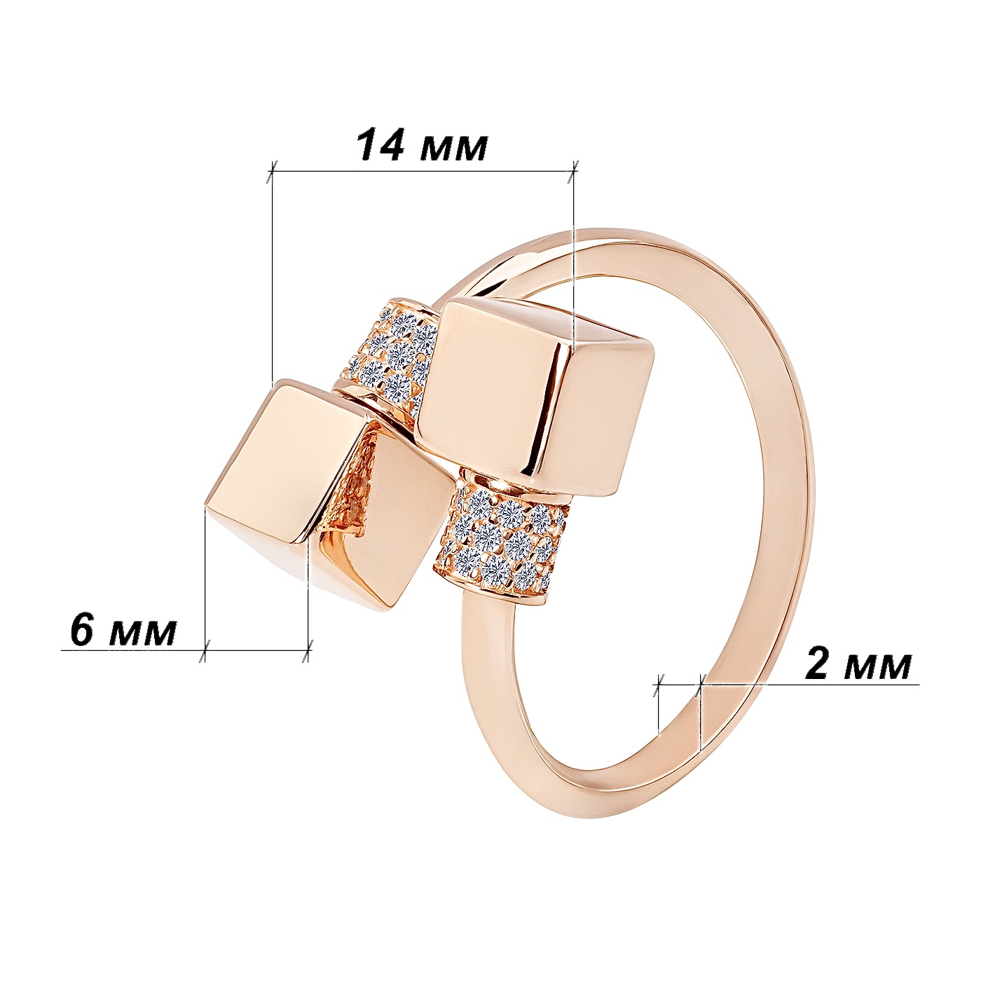 картинка Каблучка із червоного золота "Куб", 10530615