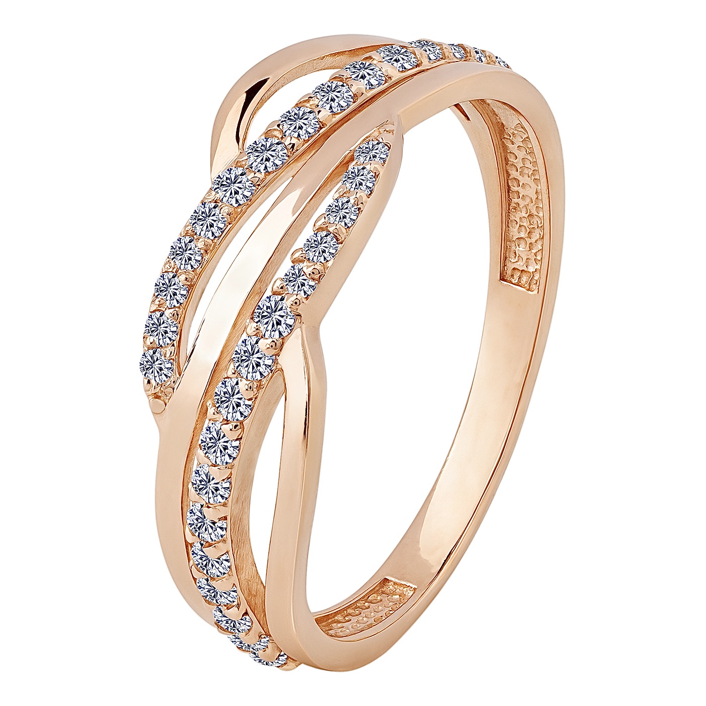 картинка Кольцо "Переплетение" из красного золота с фианитами, 10409747