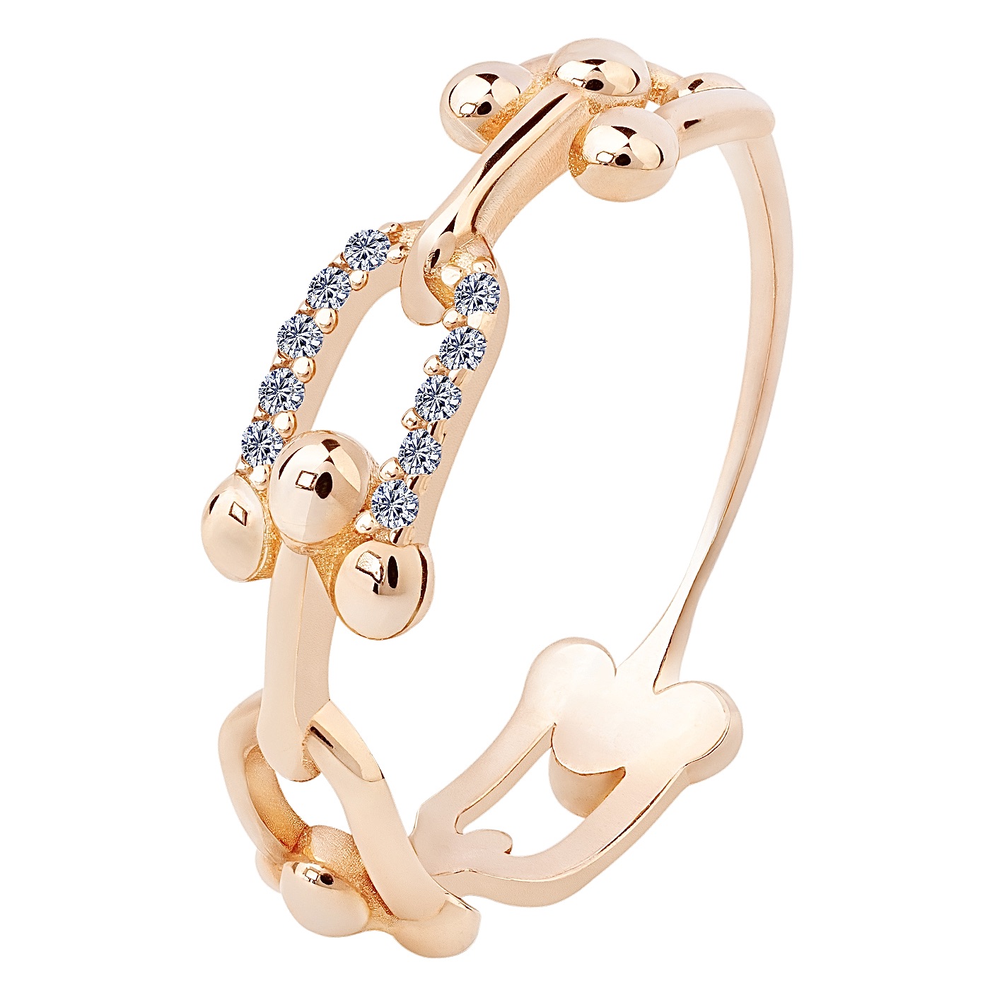 картинка Кольцо "Звенья" с фианитами из красного золота, 10513510