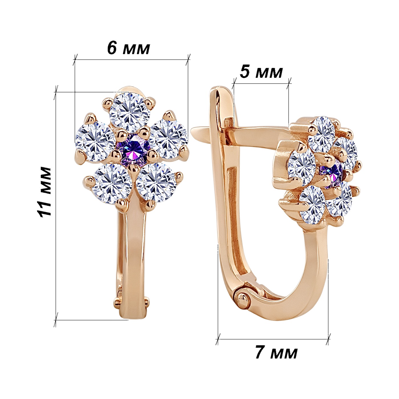 картинка Сережки "Квітка" із червоного золота, 10528151