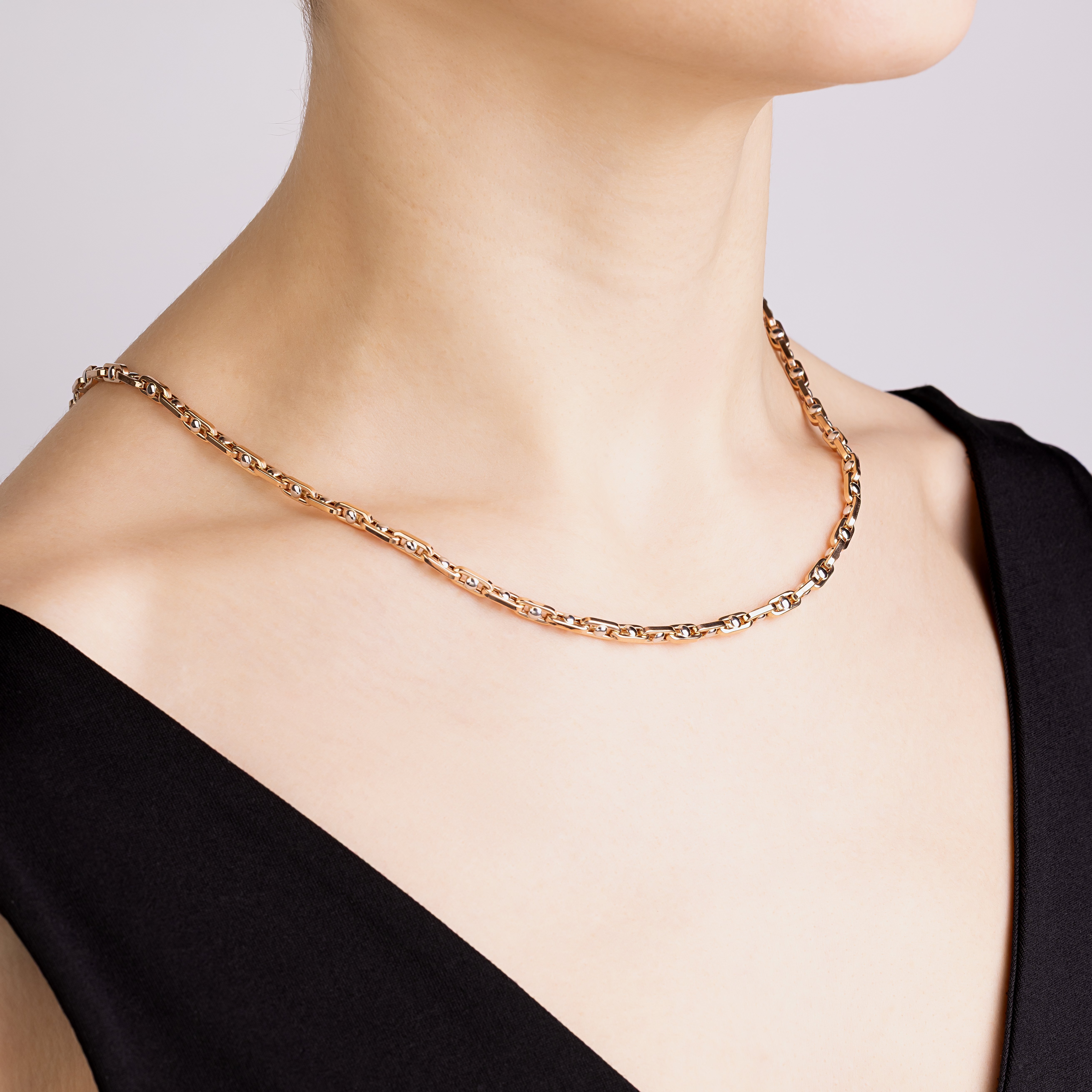 картинка Цепочка из комбинированного золота якорного плетения, 10505524