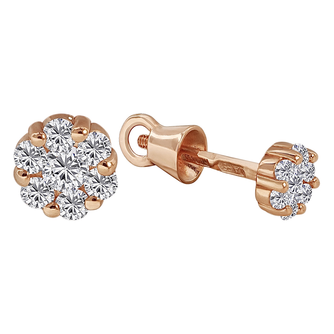 картинка Серьги-гвоздики с фианитами из красного золота, 10519670