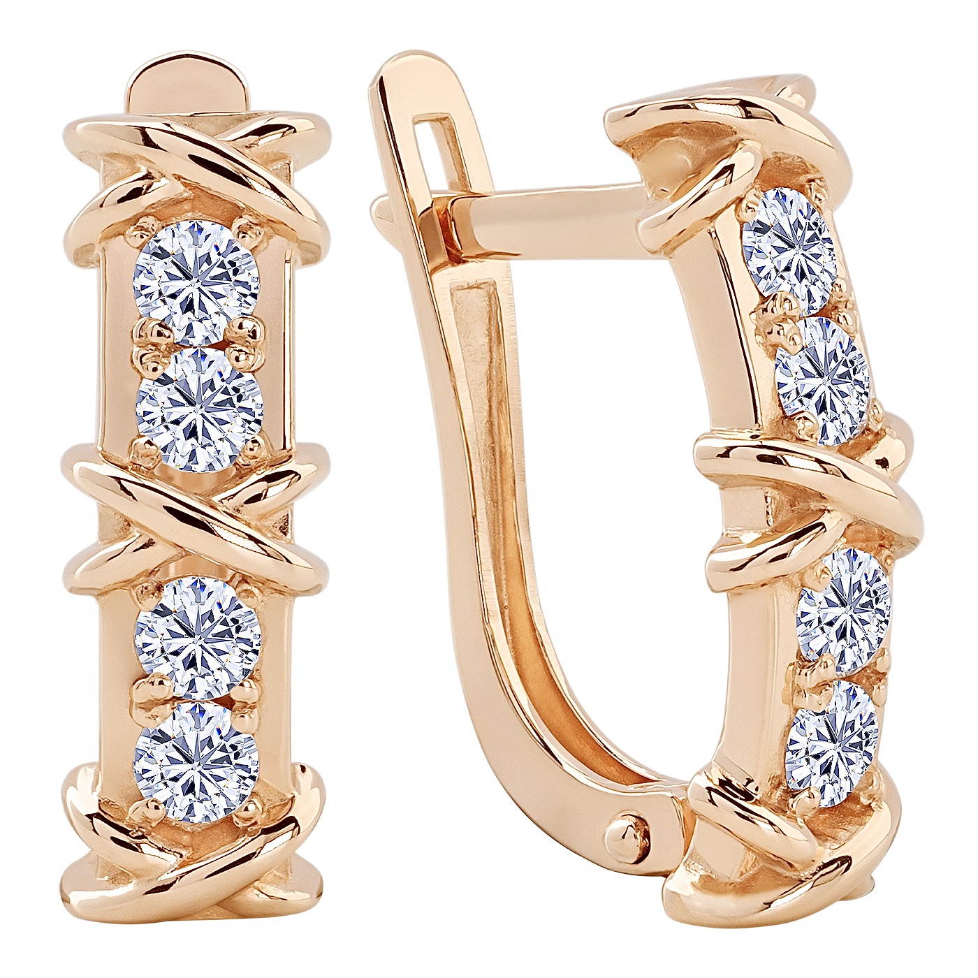 картинка Сережки з фіанітами і переплетінням із червоного золота, 10528041