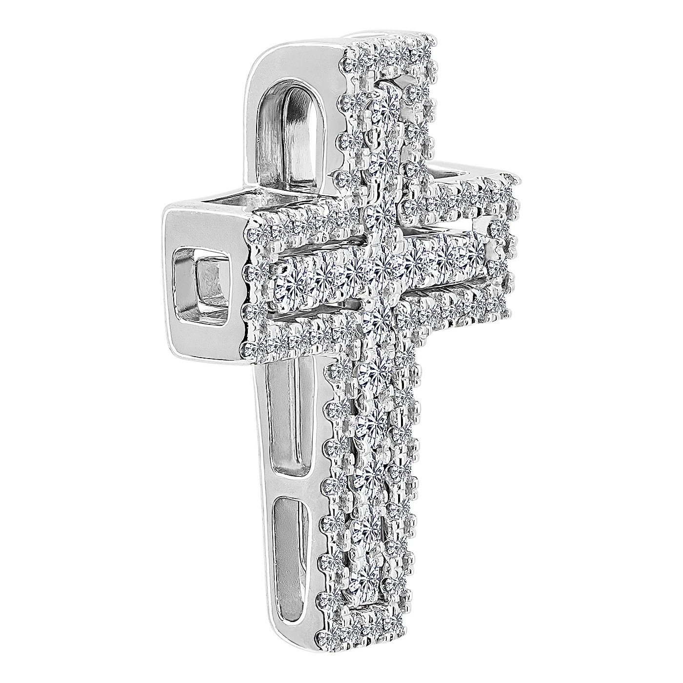 картинка Подвійний хрестик із білого золота з діамантами, 10519868