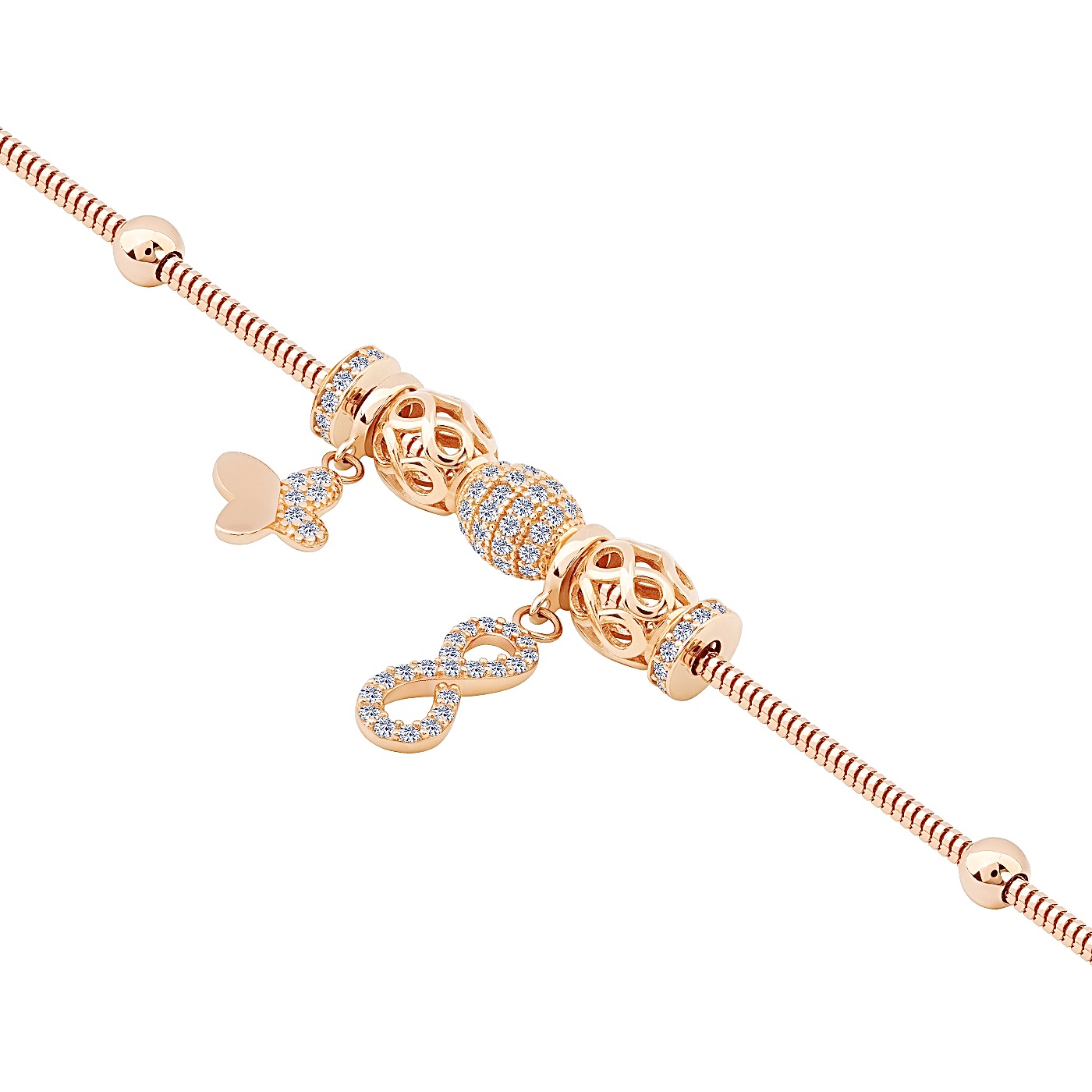 картинка Браслет з шармами із червоного золота з фіанітами, 10530791