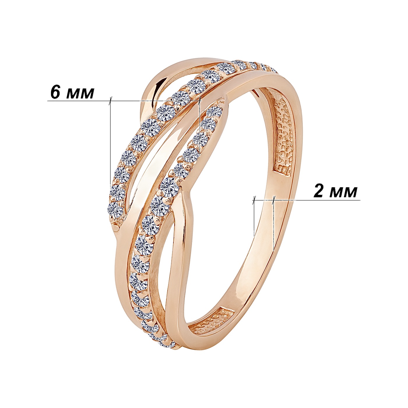 картинка Кольцо "Переплетение" из красного золота с фианитами, 10409747