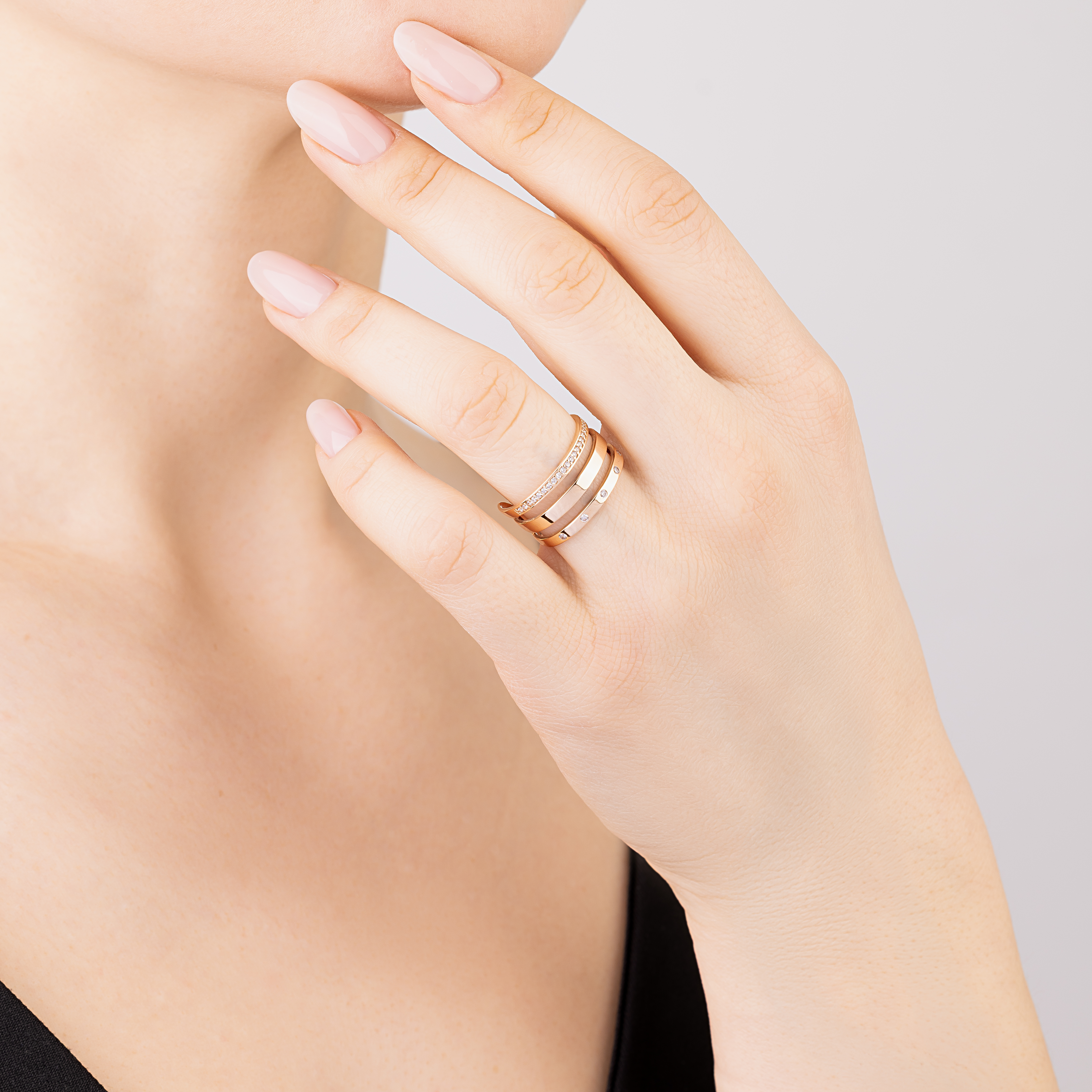 картинка Тройное кольцо с фианитами из красного золота, 10401948