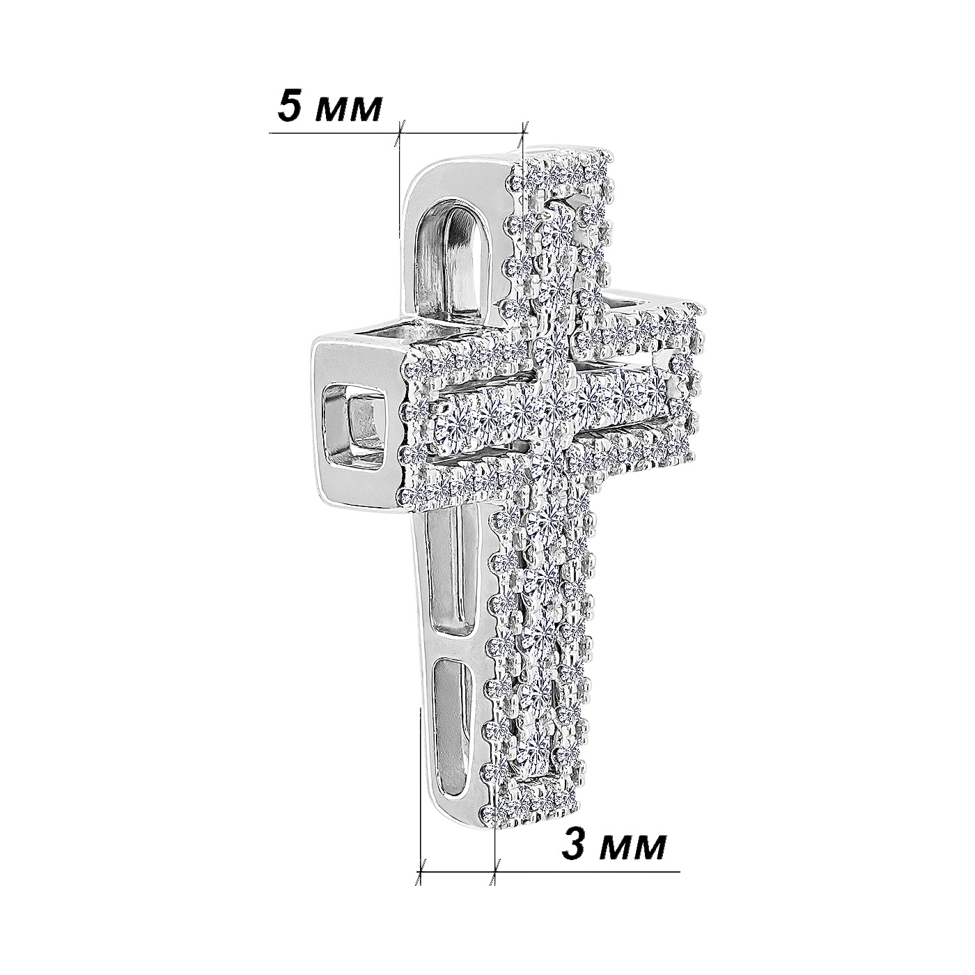 картинка Подвійний хрестик із білого золота з діамантами, 10519868