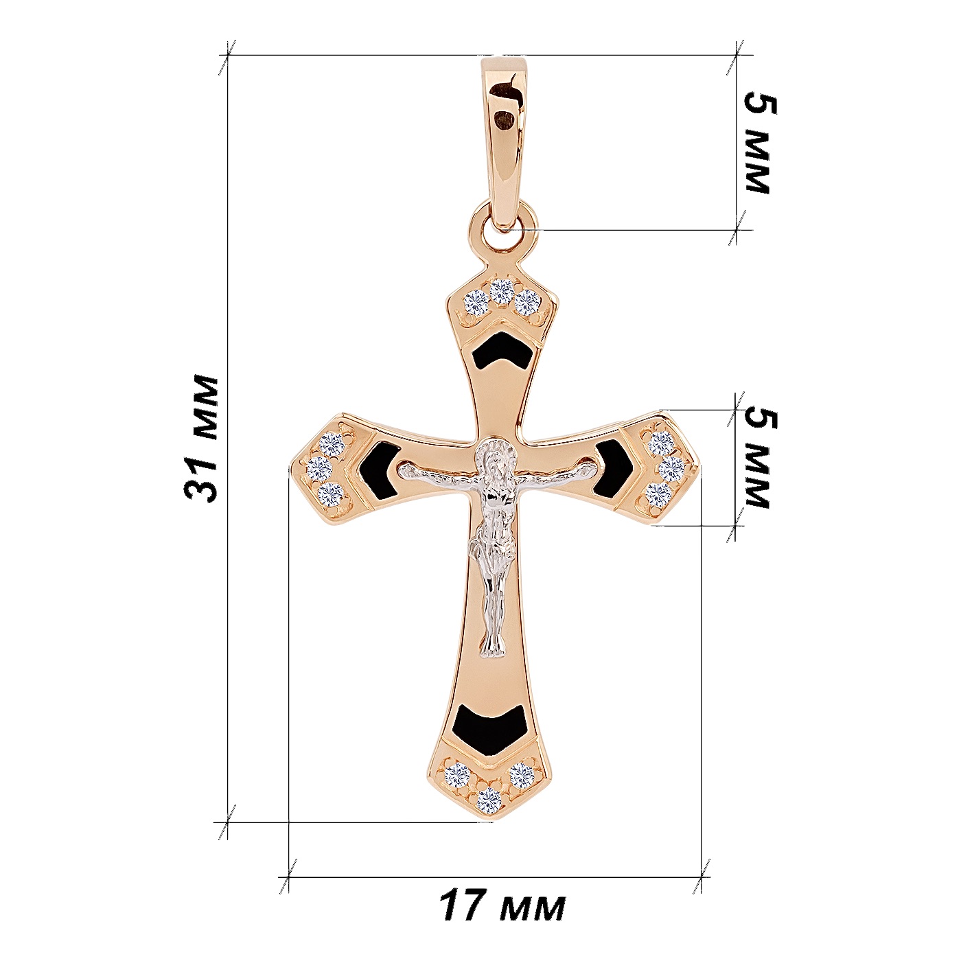 картинка Крест с эмалью и фианитами из красного золота, 10512773