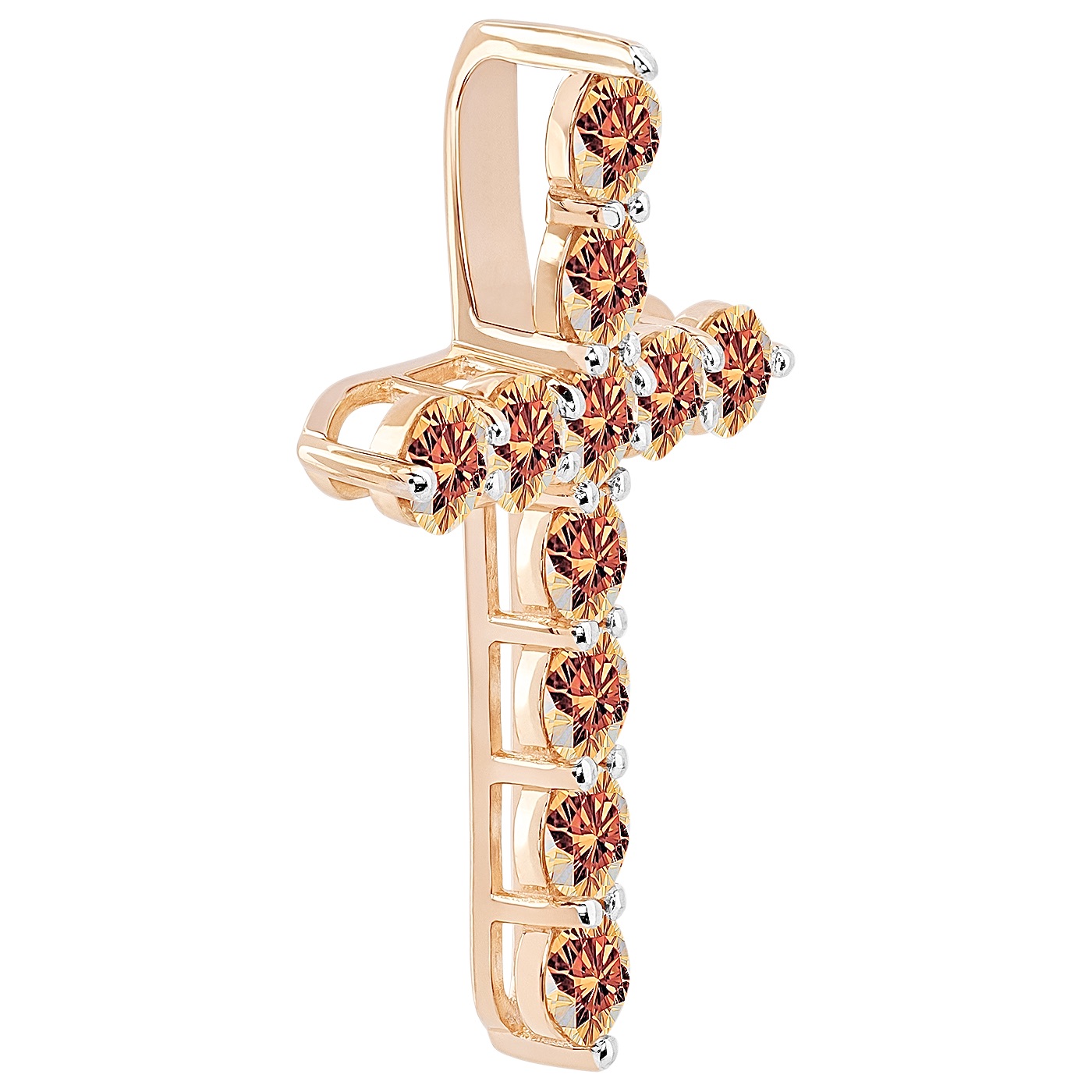 картинка Хрестик із червоного золота з коньячними діамантами, 10528657