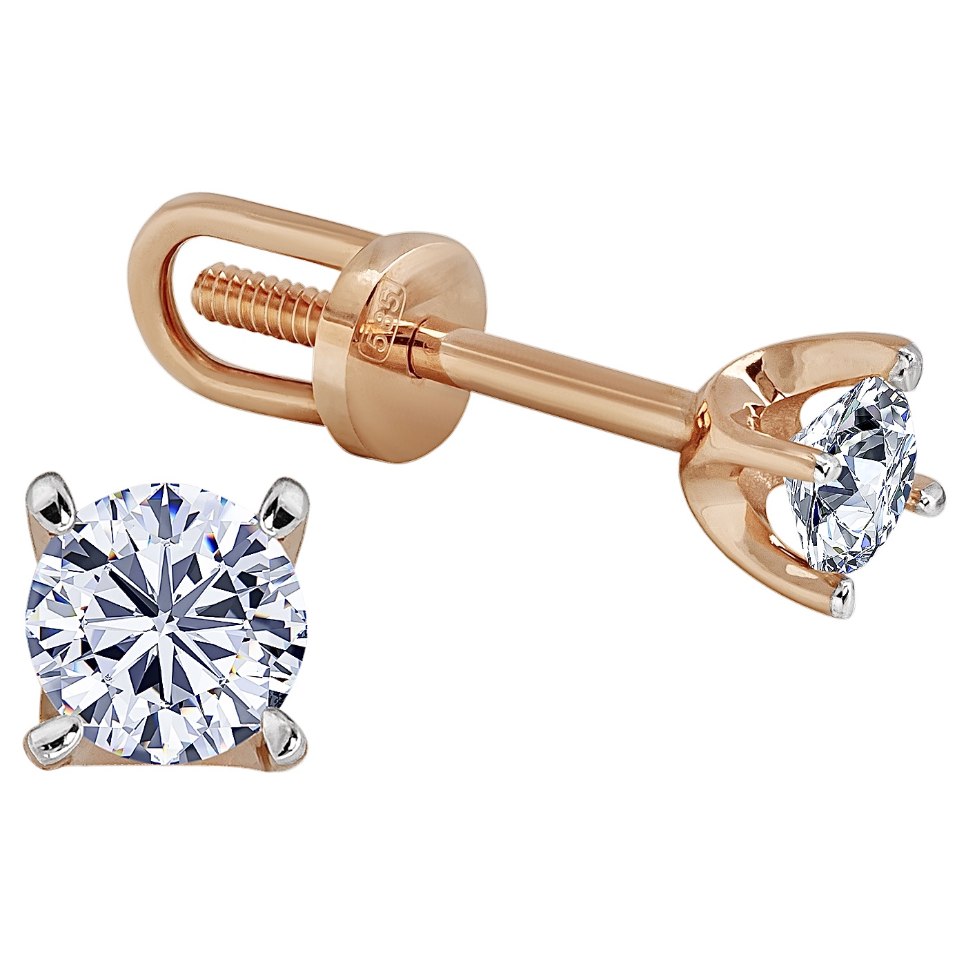 Сережки пусети з діамантами із червоного золота