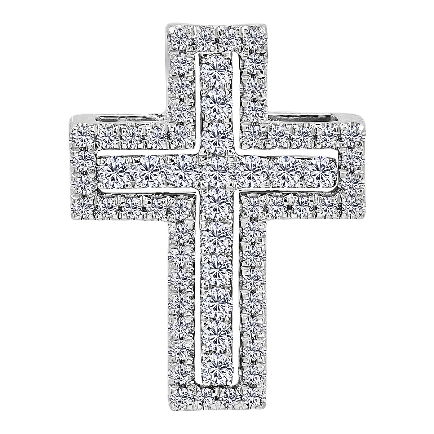 картинка Подвійний хрестик із білого золота з діамантами, 10519868