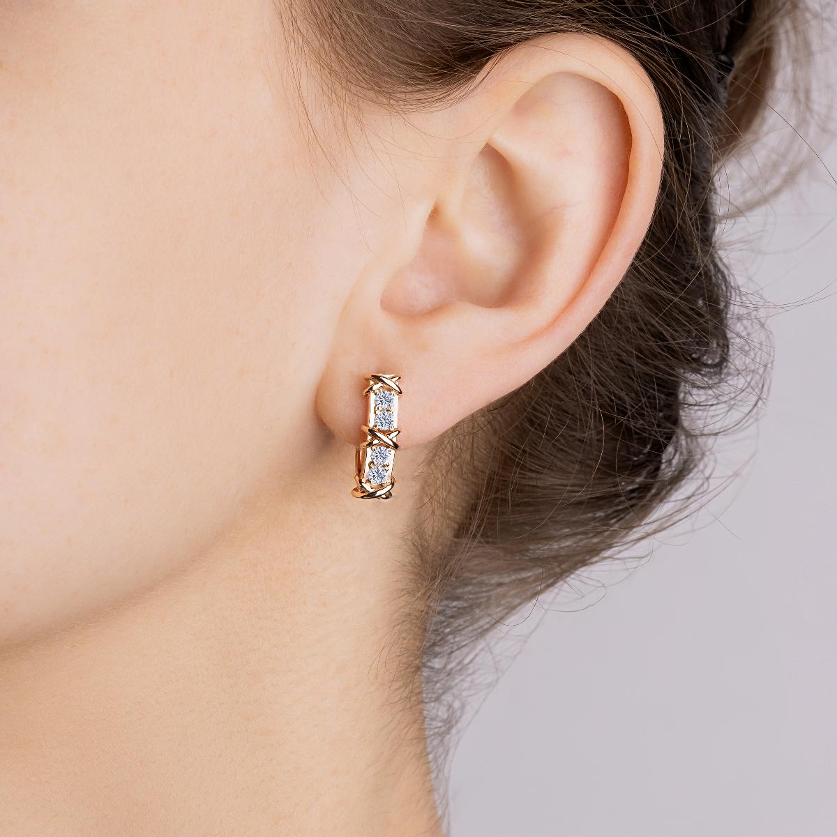 картинка Сережки з фіанітами і переплетінням із червоного золота, 10528041