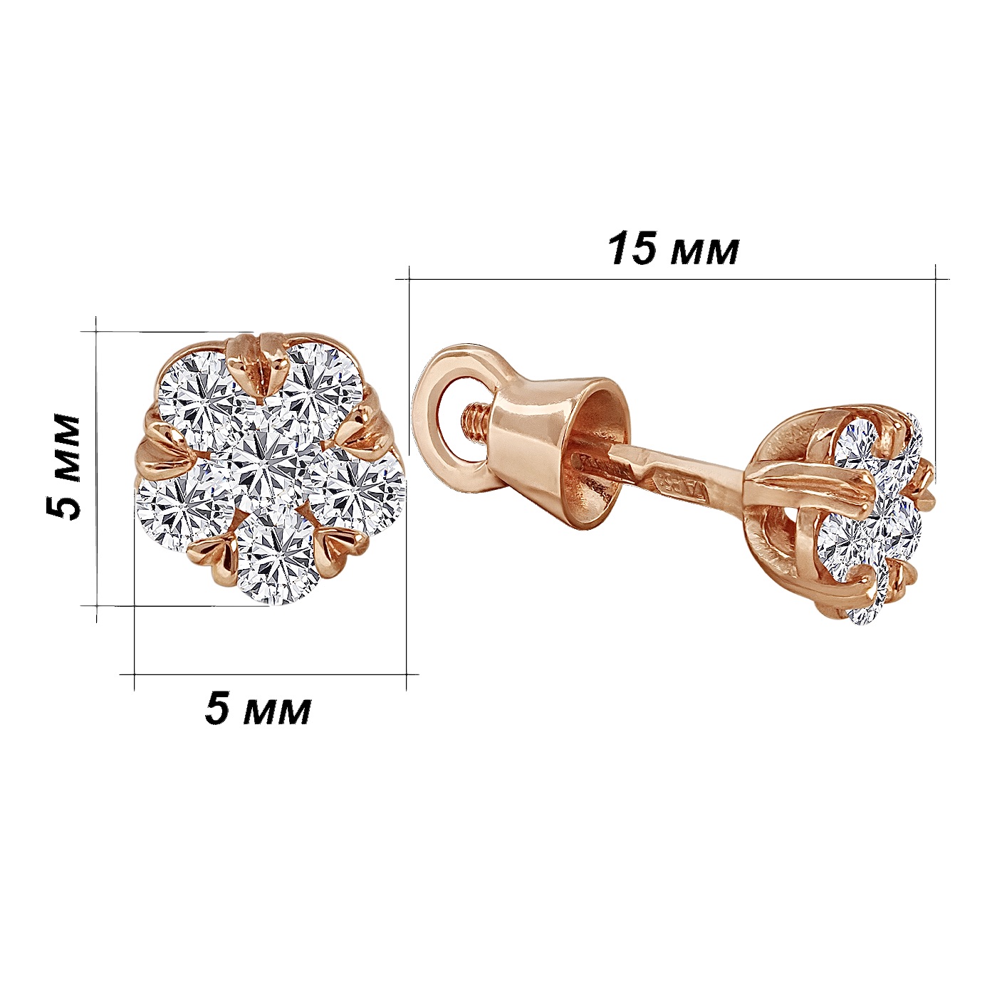 картинка Пусеты из красного золота с фианитами, 10139653