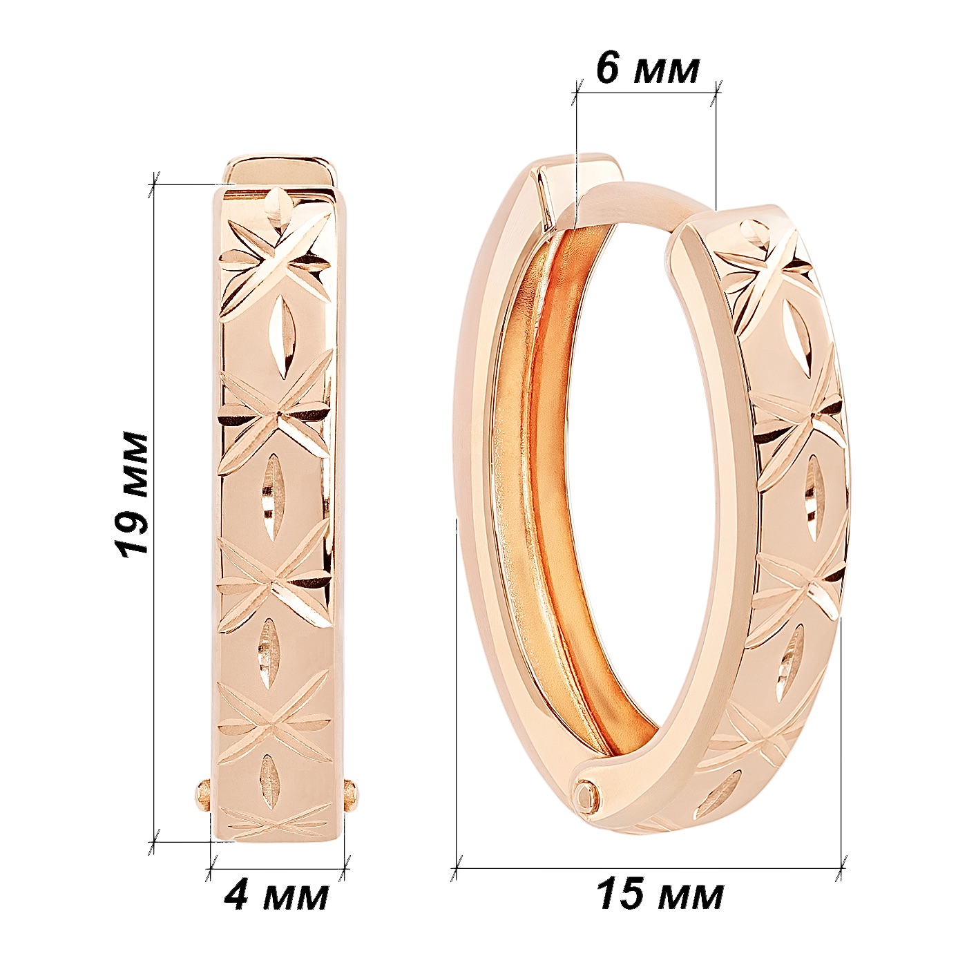 картинка Сережки-кільця з алмазною гранню  із червоного золота, 10364240