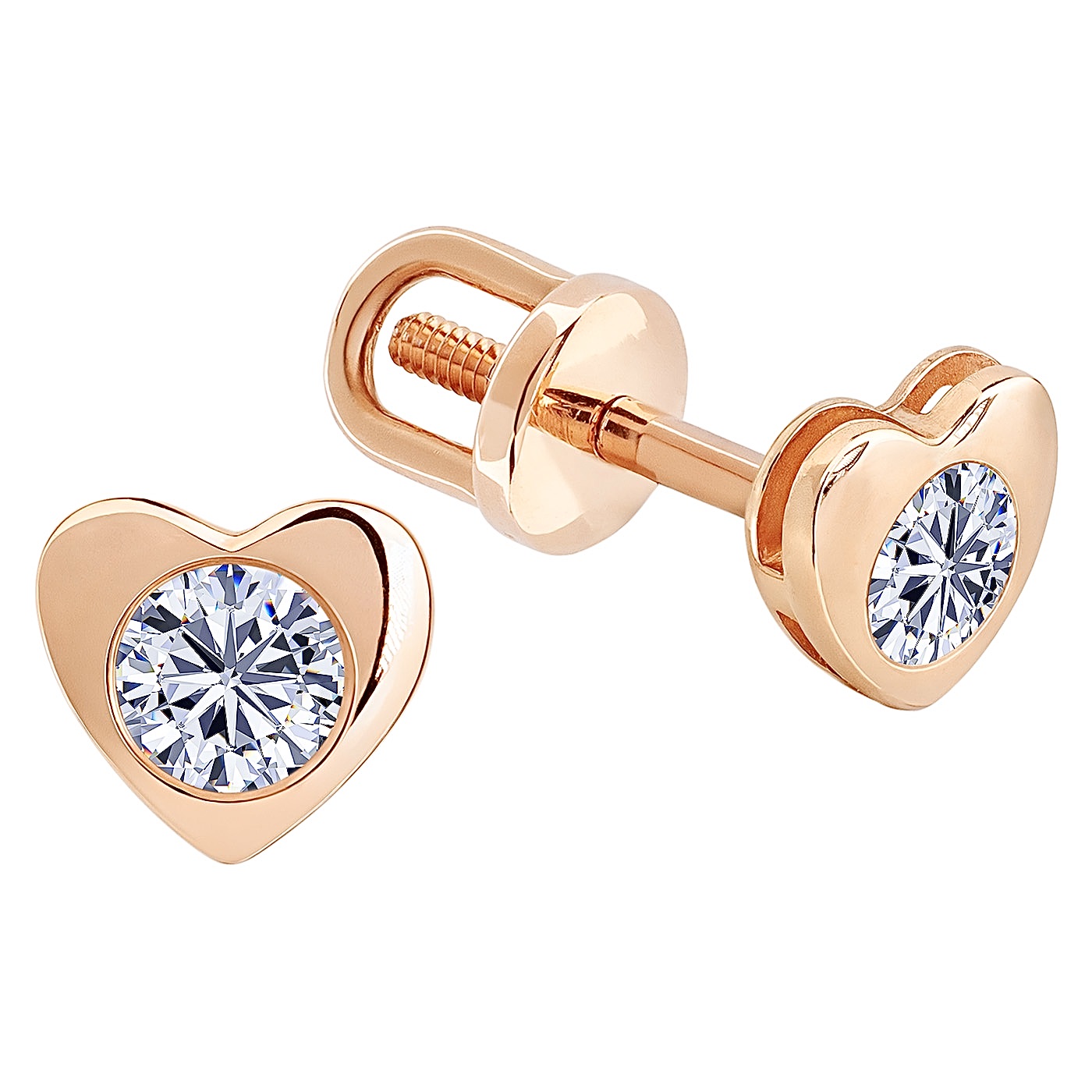 картинка Сережки пусети "Серце" із червоного золота з фіанітом, 10411848