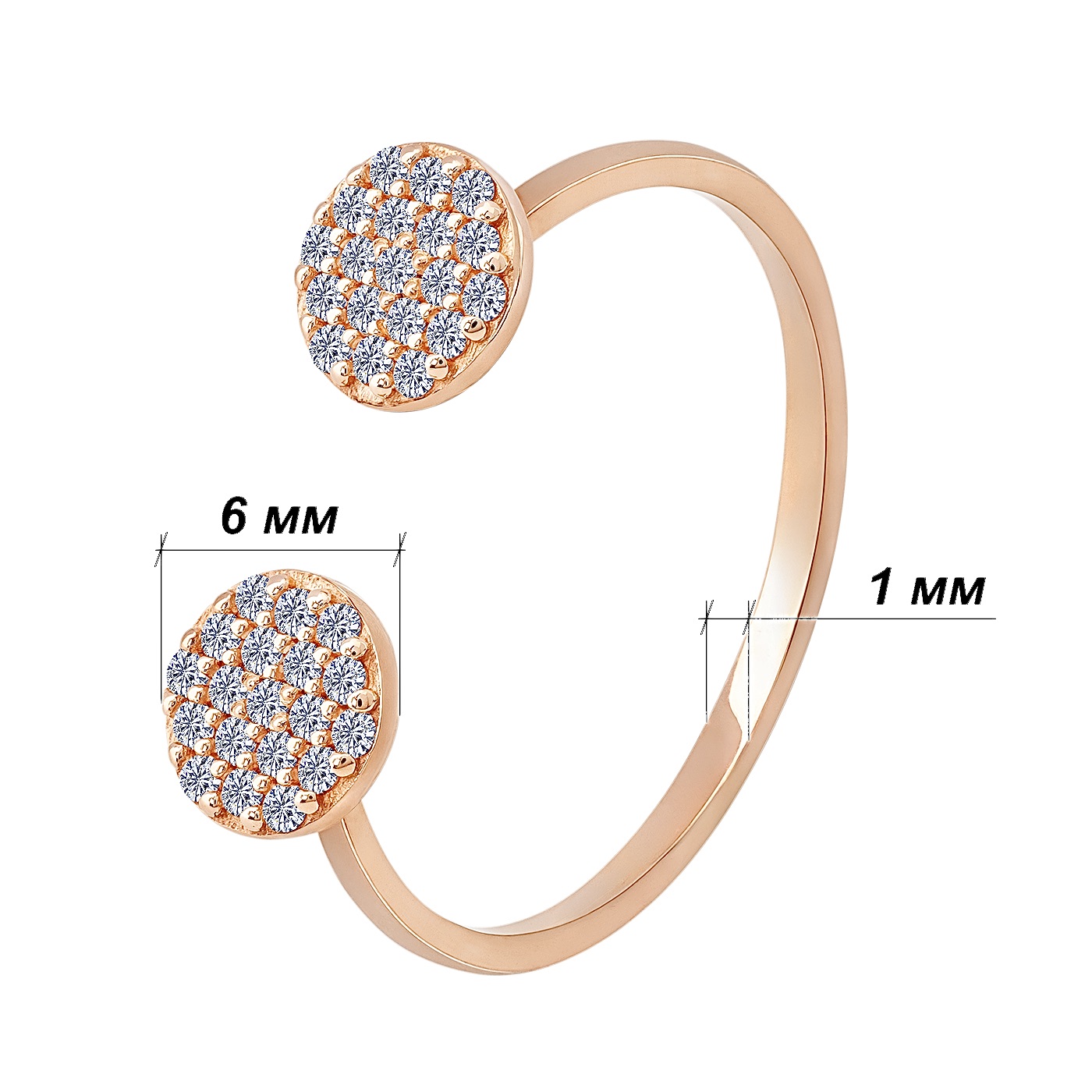 картинка Незамкненое кольцо с фианитами из красного золота, 10515127