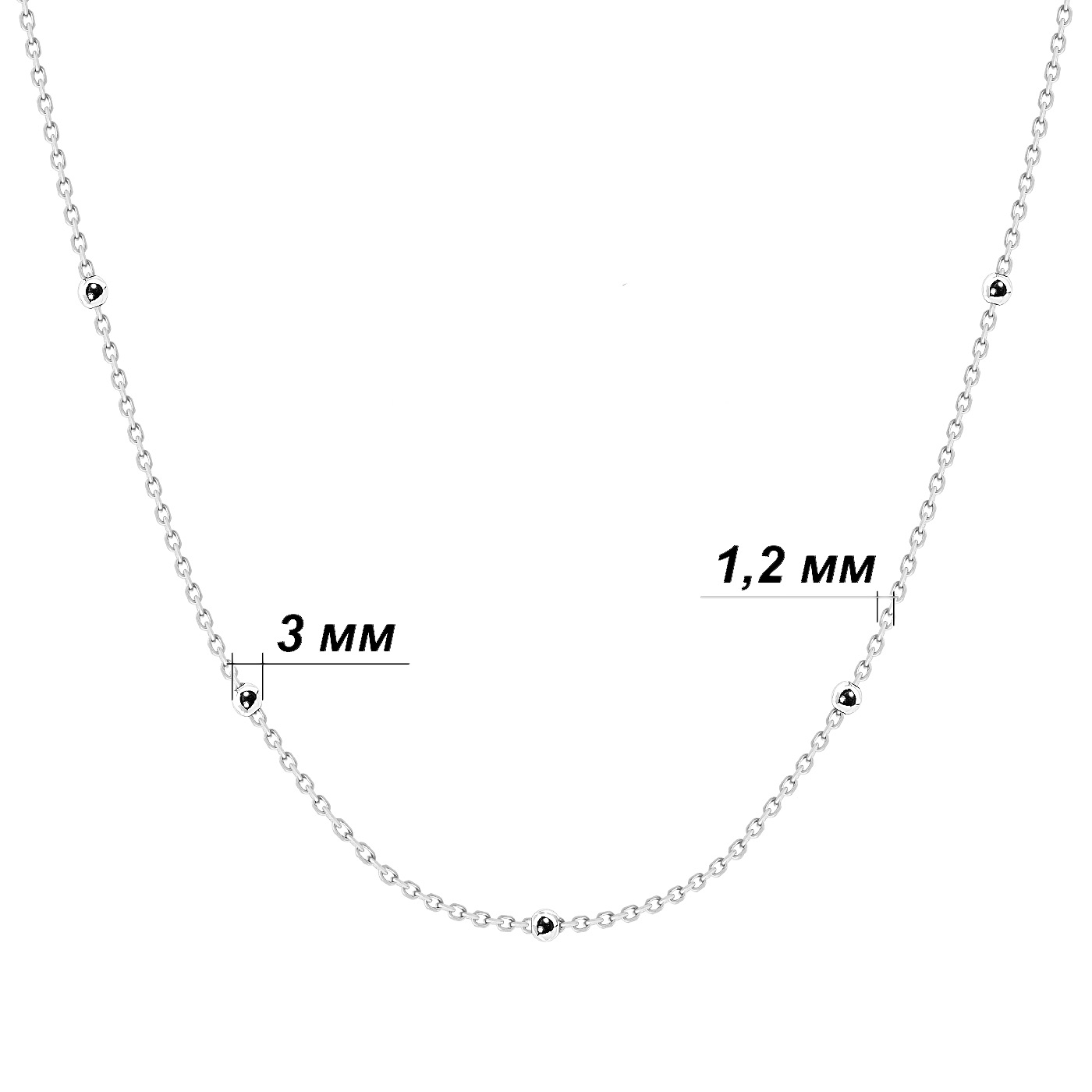 картинка Кольє якірного плетіння із кульками в білому золоті, 10527942